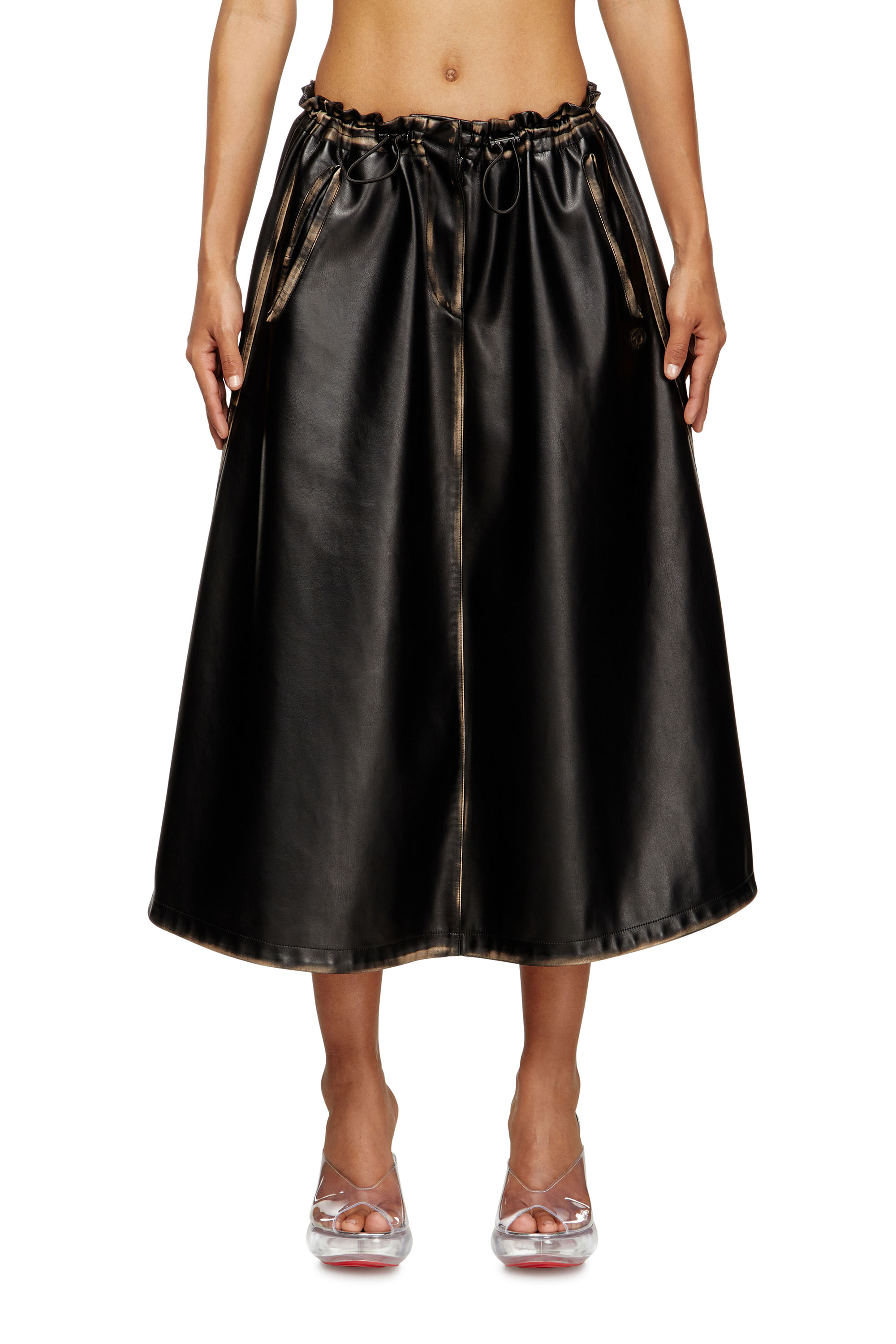 O-BLIVION, Black/Brown Diesel - O-BLIVION, Woman's Skirt in treated technical fabric in Black/Brown - 3