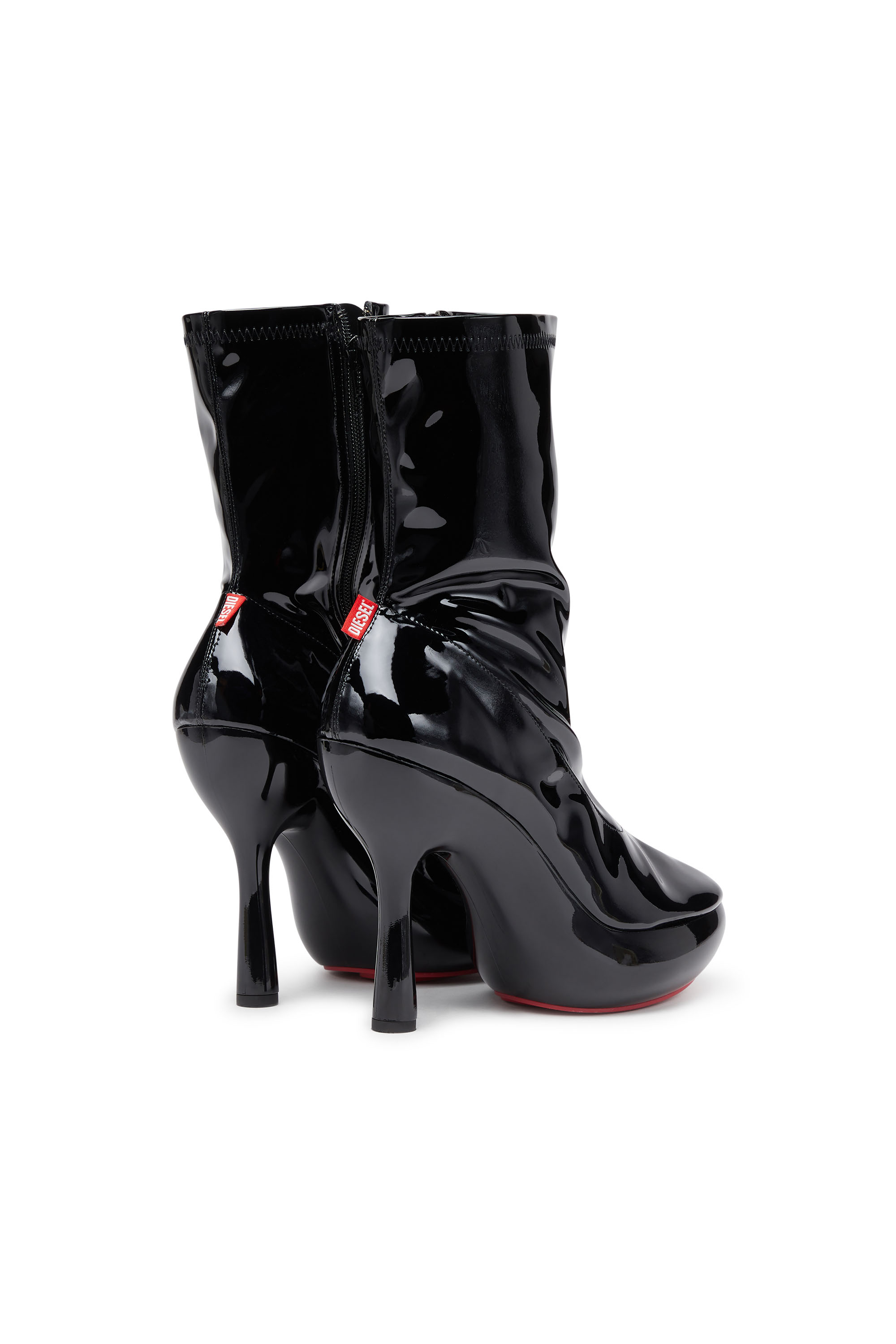 Diesel - D-LAKE PLATFORM MIDB ZIP  STRETCH, Woman's D-Lake-Platform ankle boots in patent stretch PU in Black - 4