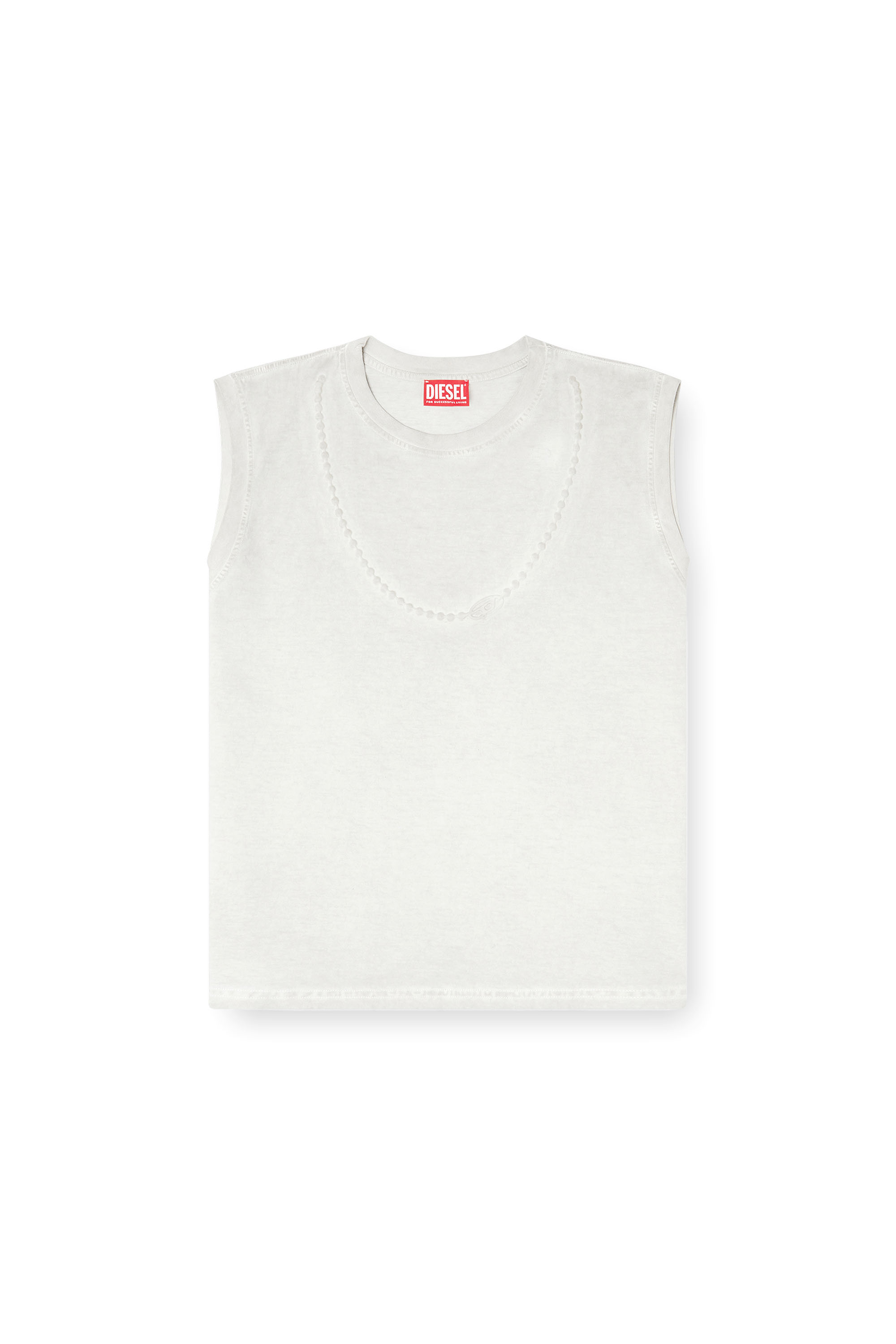 Diesel - T-EMBEJ, Woman's Sleeveless T-shirt with embossed chain in White - 2