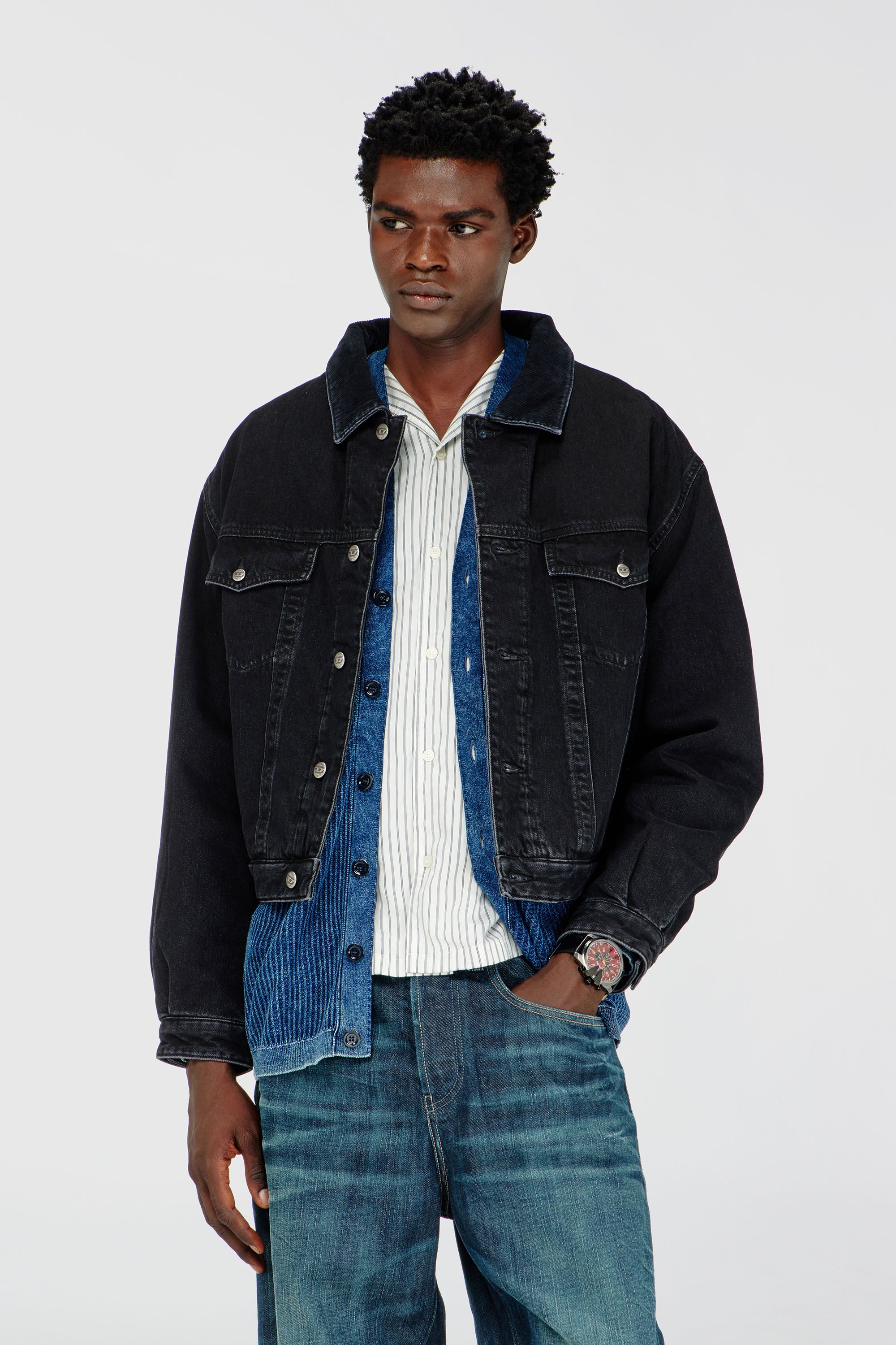 Diesel - D-RANGER-T, Unisex's Padded trucker jacket in denim in Black - 1
