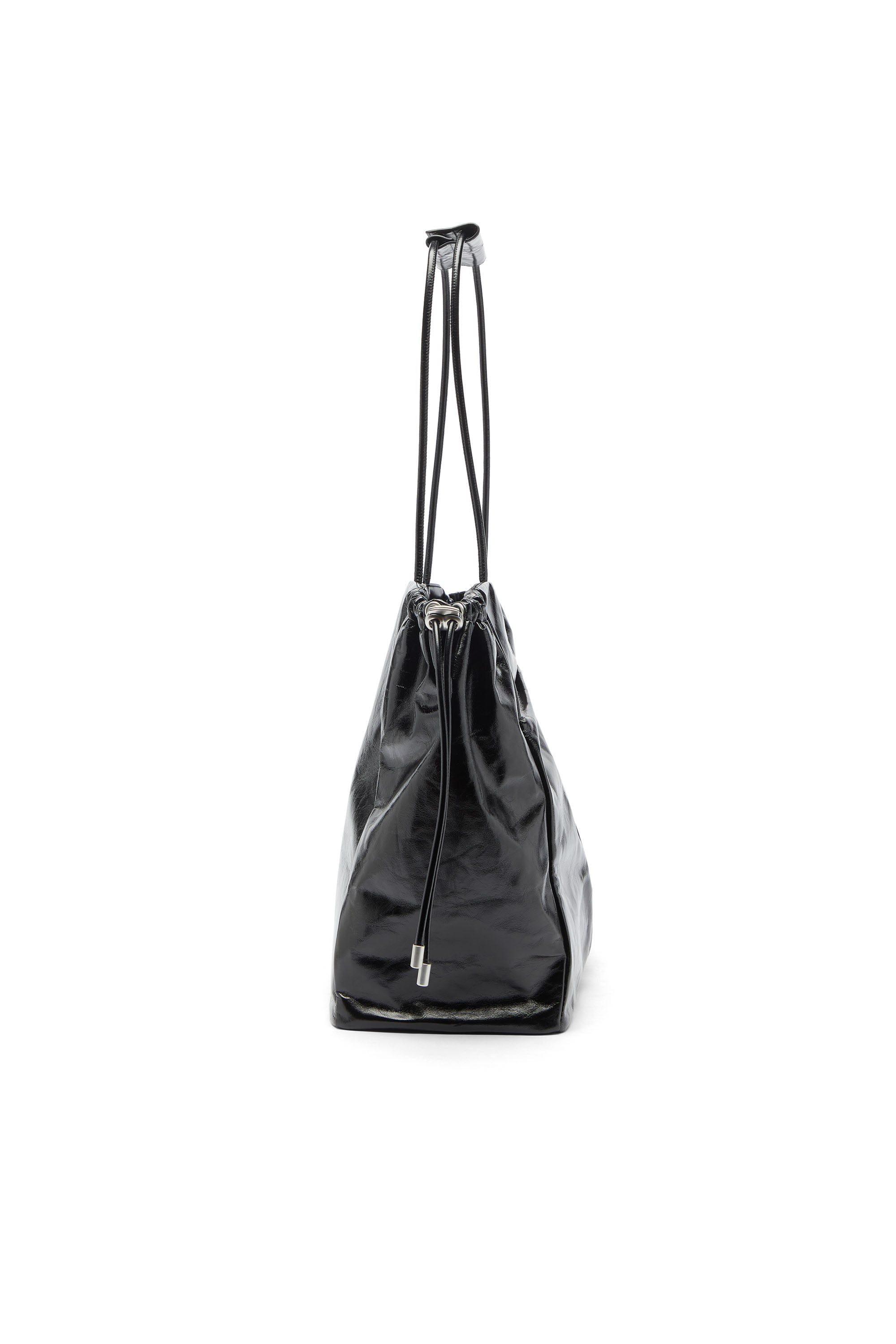 Diesel - SCRUNCH-D TOTE E/W, Woman's Scrunch-D - Tote bag in shiny wrinkled leather in Black - 4