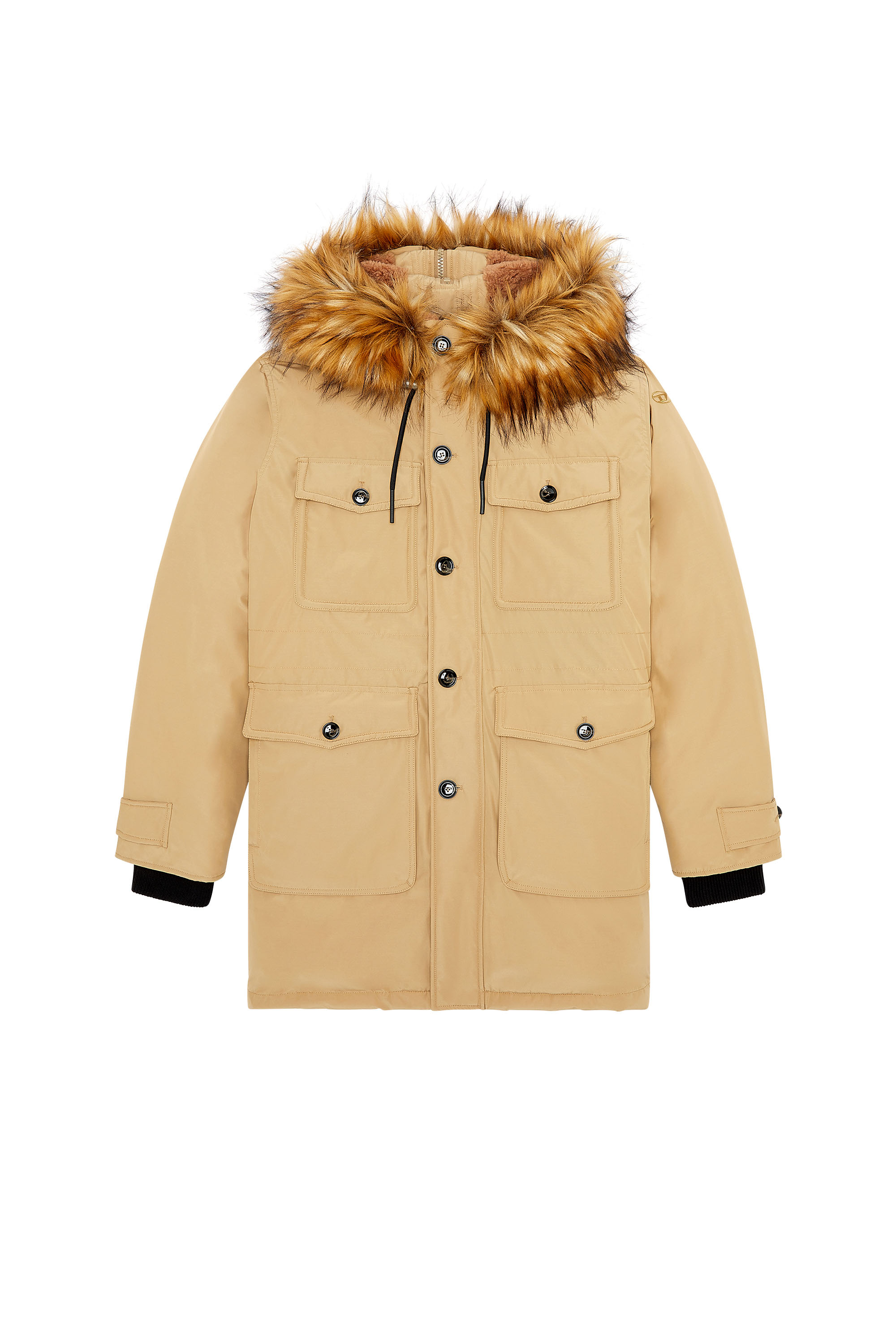 Diesel - W-JORGY, Man's Padded parka with fluffy trim at hood in Light Brown - 2