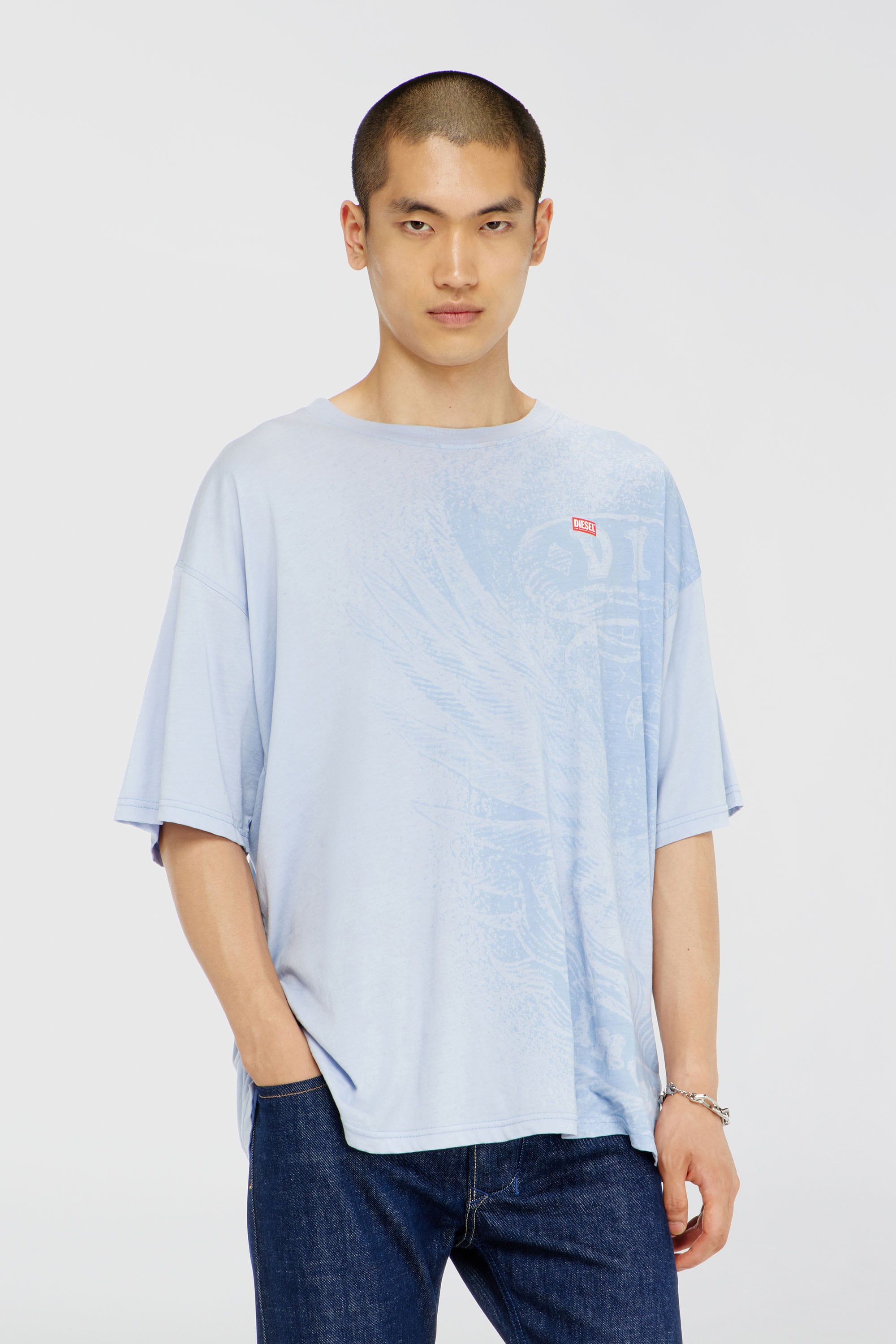 Diesel - T-BOXT-AA3, Man's Relaxed T-shirt with pigment prints in Light Blue - 1