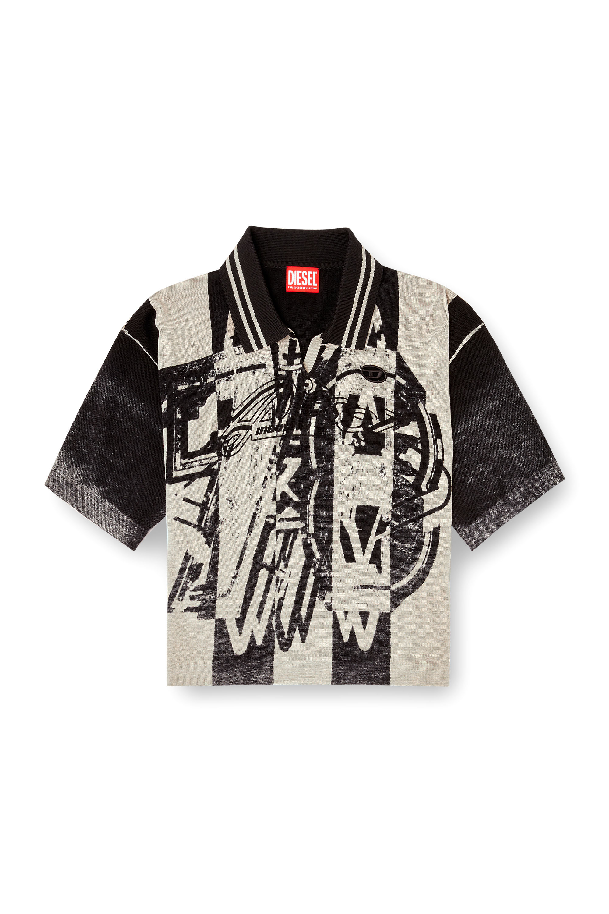 Diesel - M-OLIBA-POLO, Woman's Striped polo jumper with 78 logo in Black/White - 2