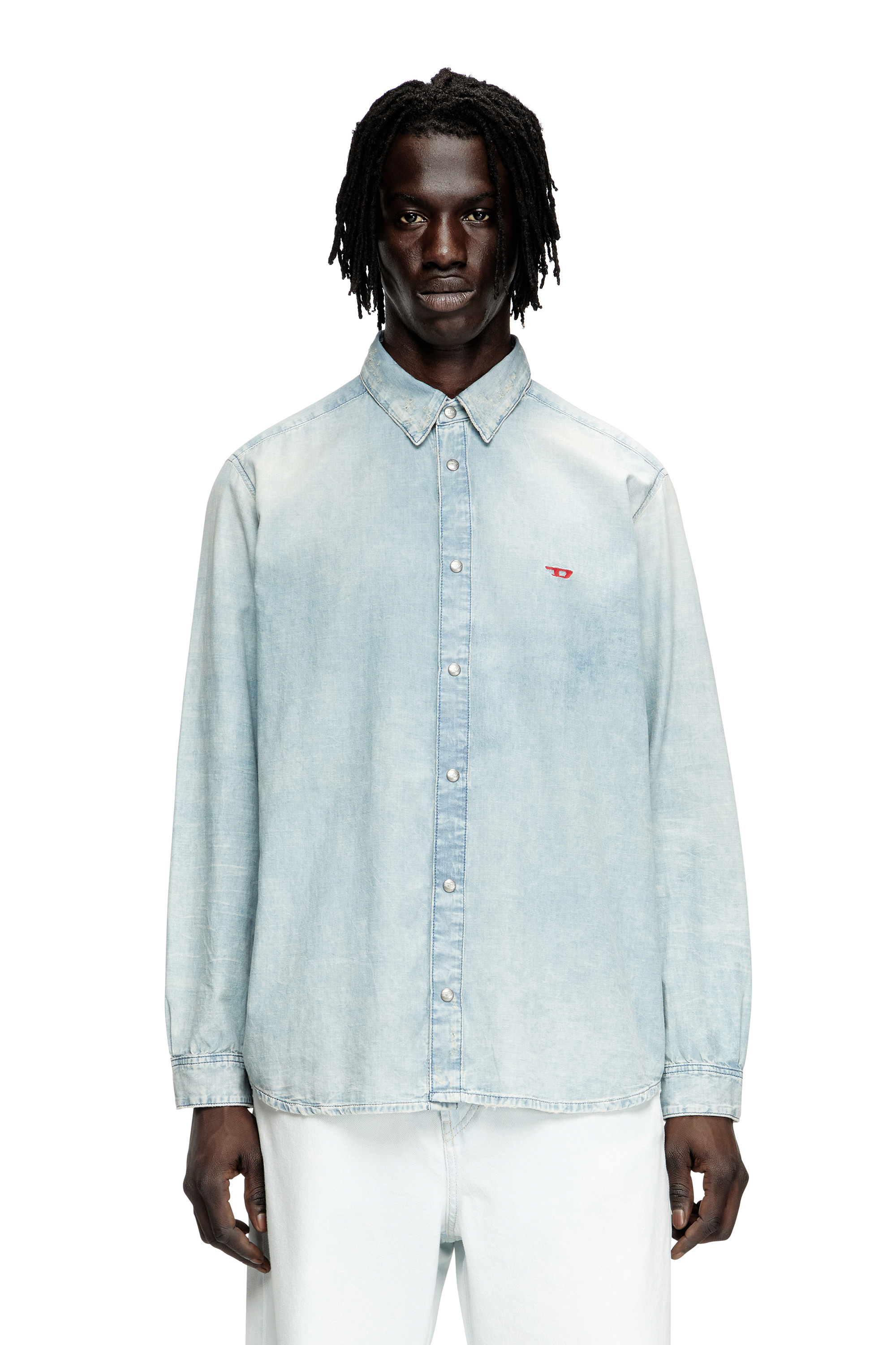 Diesel - D-SIMPLY, Man's Shirt in bleach-effect denim in Light Blue - 3