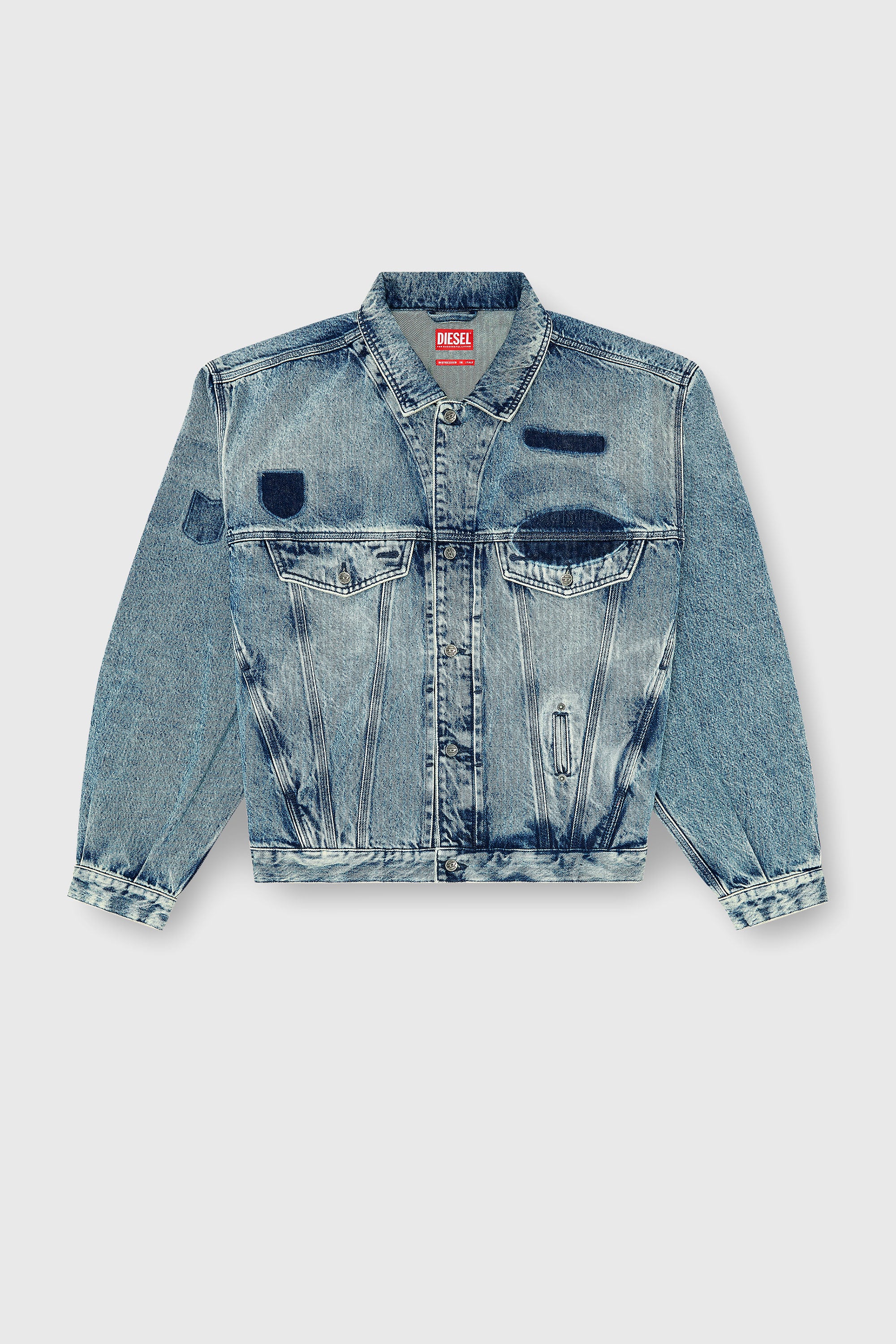 Diesel - D-DENVER-S2, Unisex's Trucker jacket with patch effects in Medium blue - 2