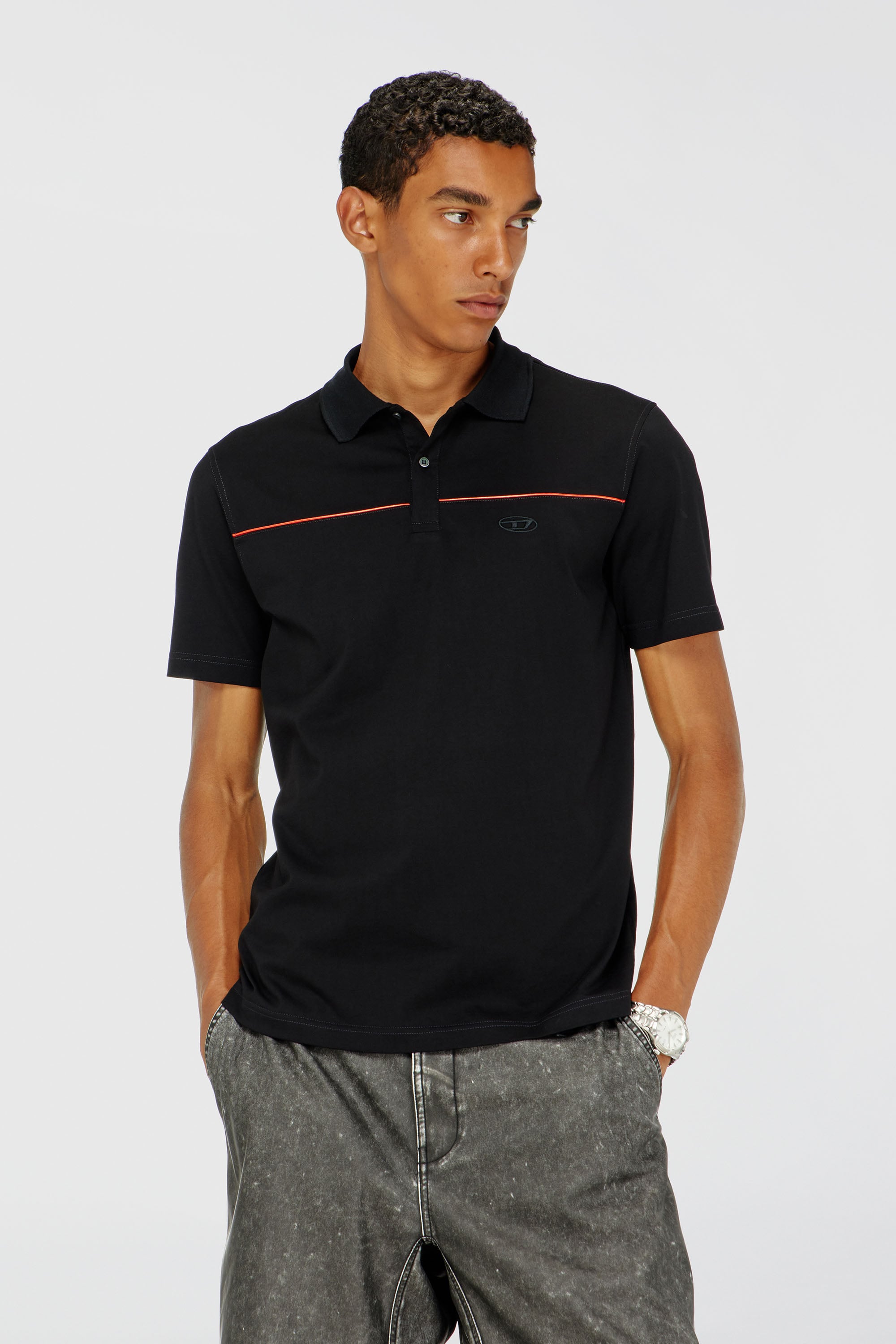 Diesel - T-REJUST-PIPING, Man's Polo shirt with contrast piping in Black - 1