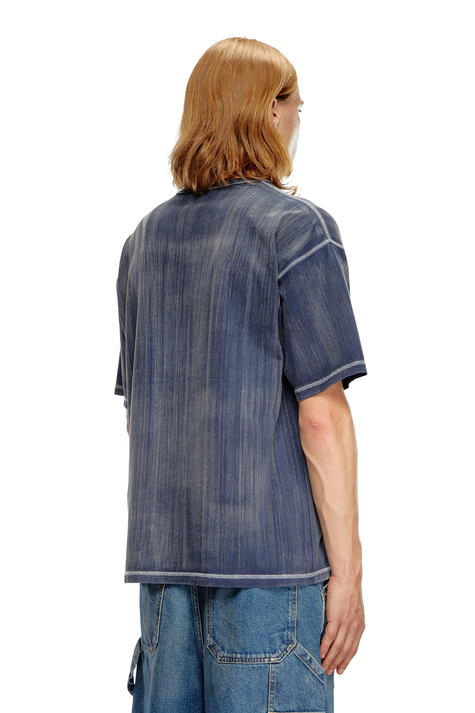 Diesel - T-BOXT-Q2, Man's Treated T-shirt with flocked logo in Blue - 4