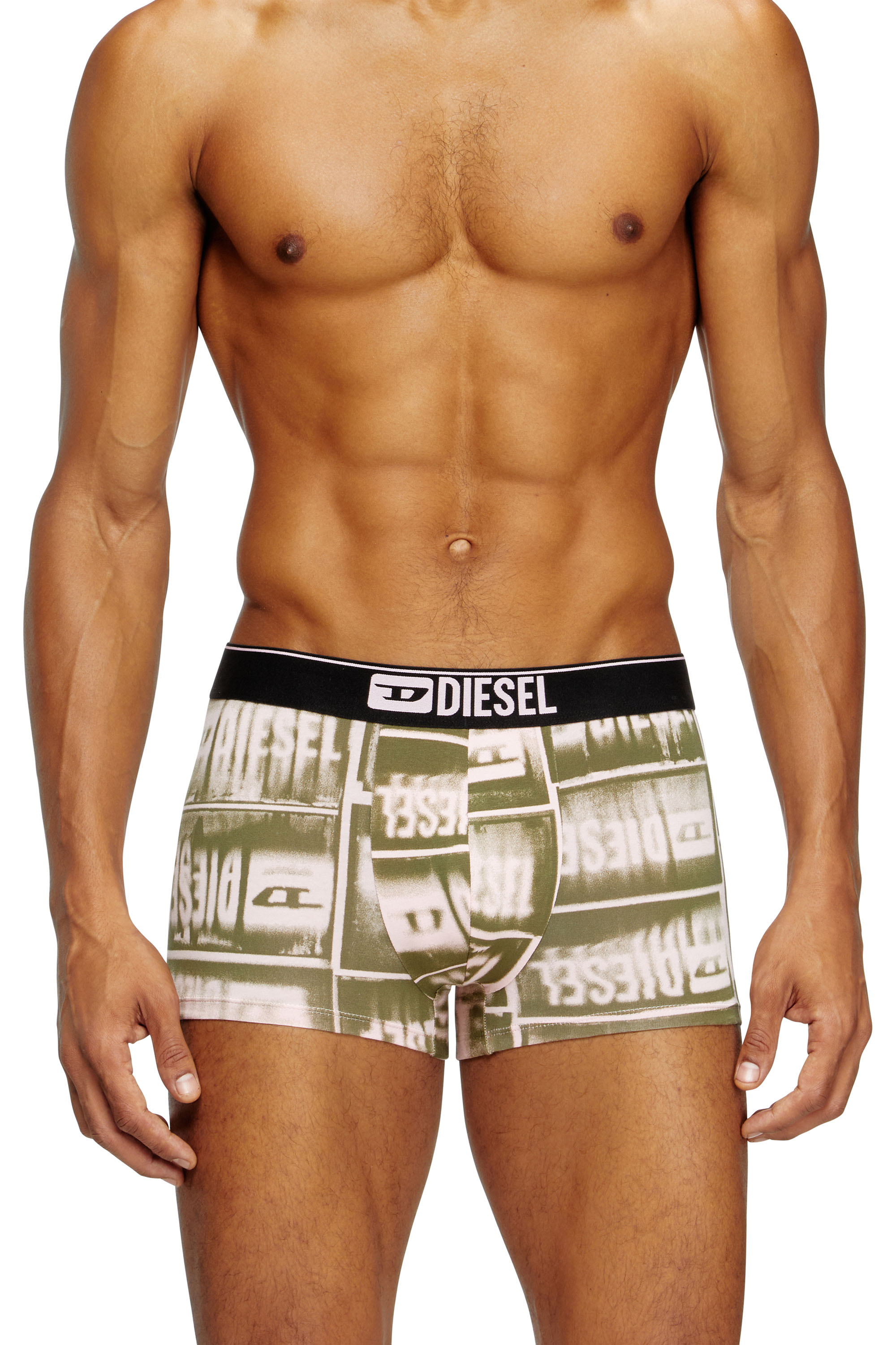 Diesel - DAMIEN-D-BOX, Man's Boxer briefs with faded logo print in Green - 1