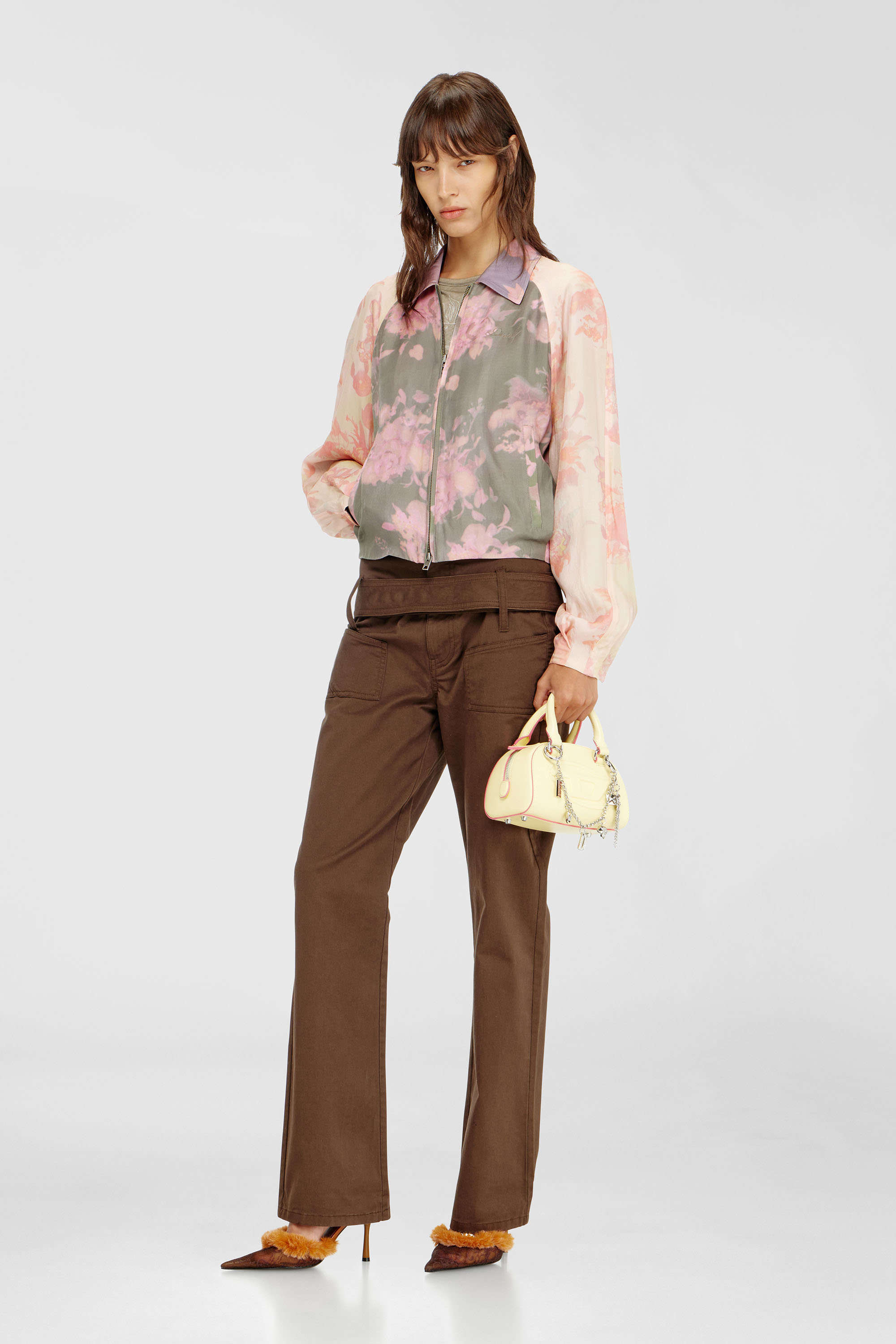 Diesel - G-ALENA, Woman's Floral bomber jacket in crinkled acetate in Green/Pink - 2