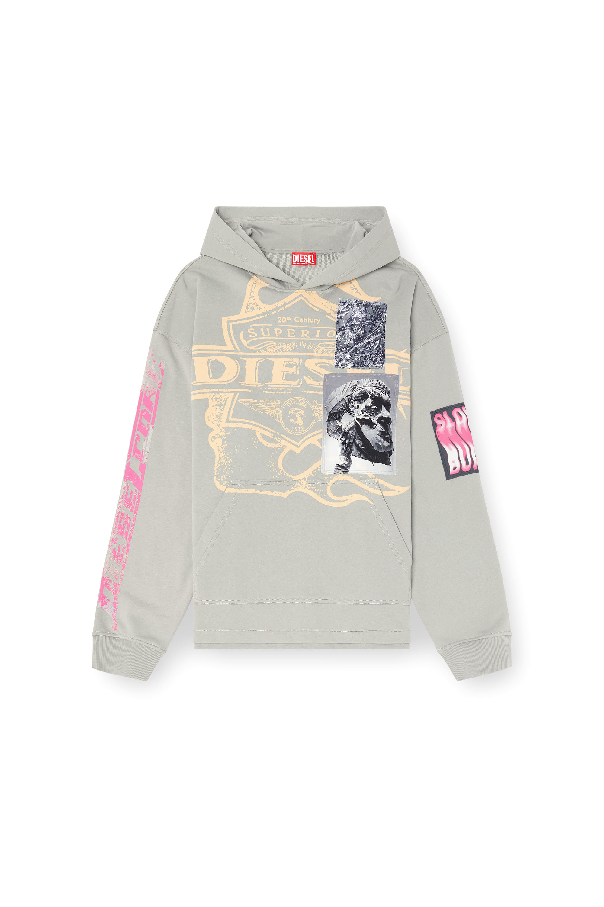 Diesel - S-BAXT-HOOD-R1, Man's Hoodie with prints and logo patches in Grey - 3