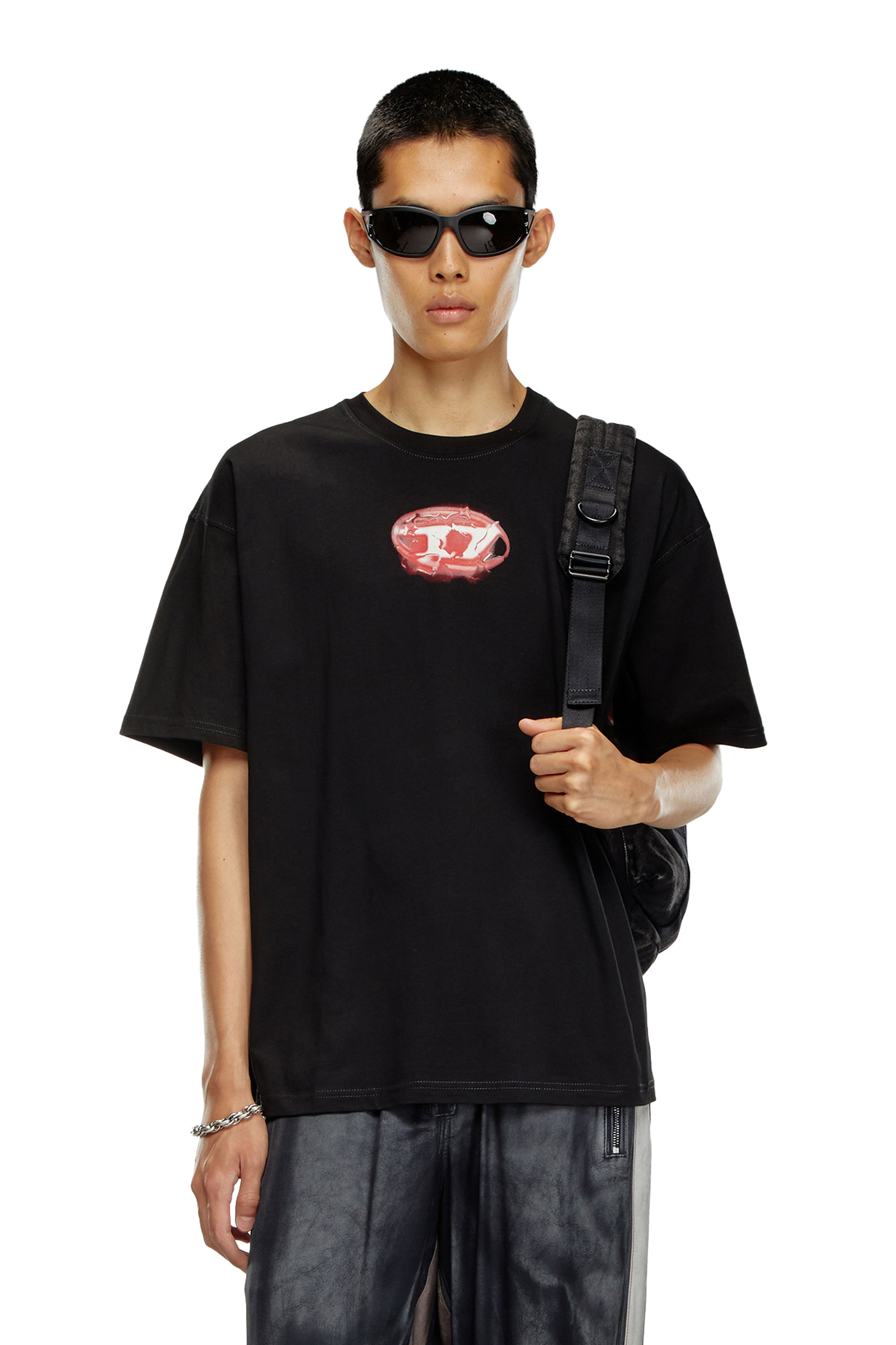 Diesel - T-BOXT-K3, Man's T-shirt with glowing-effect logo in Black - 1