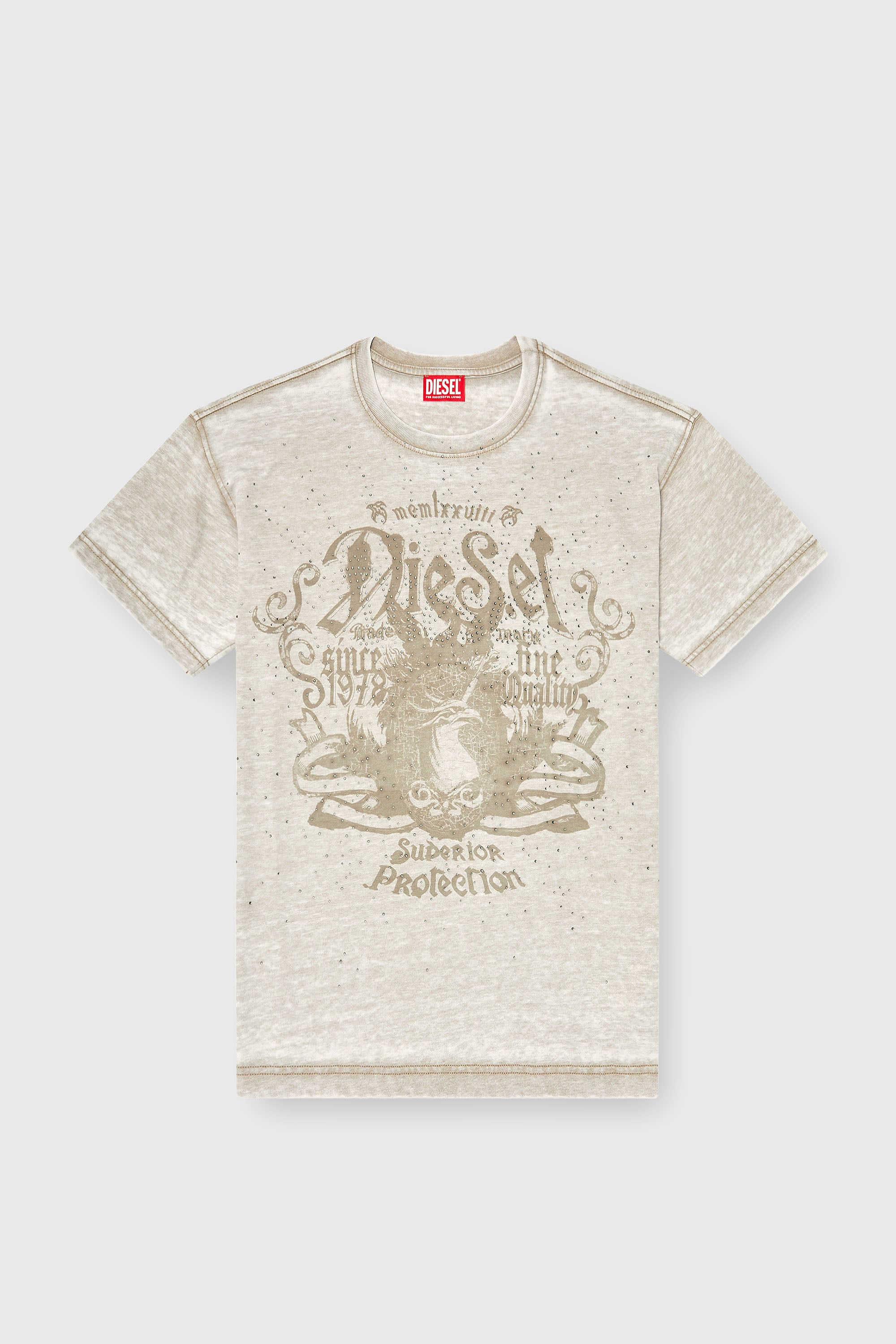 Diesel - T-NORM-AA8, Man's Jersey T-shirt with burnout wash and studs in Beige - 2