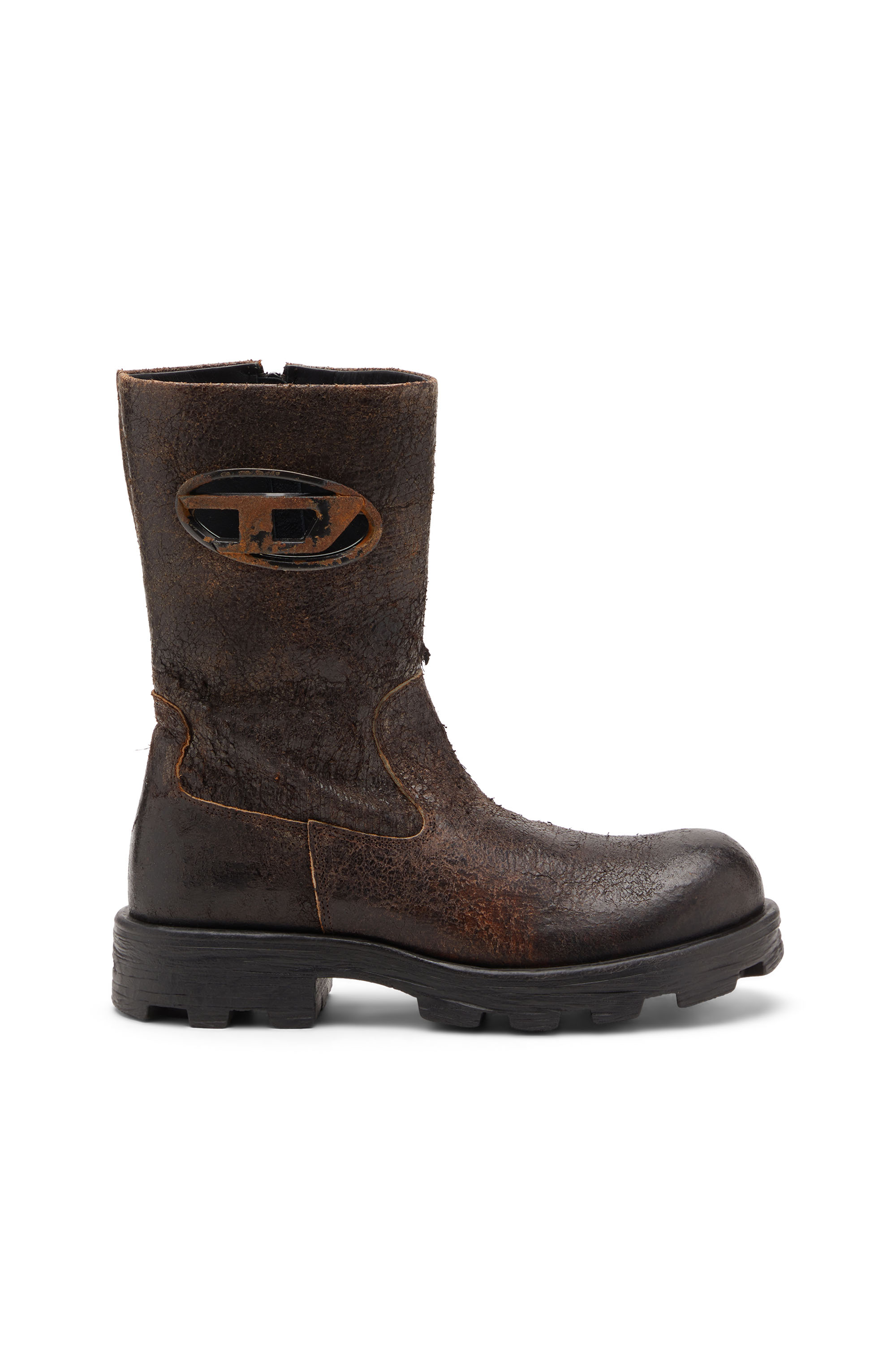 Diesel - D-HAMMER BKR D W, Woman's D-Hammer-Biker boots in distressed crackled suede in Brown - 1