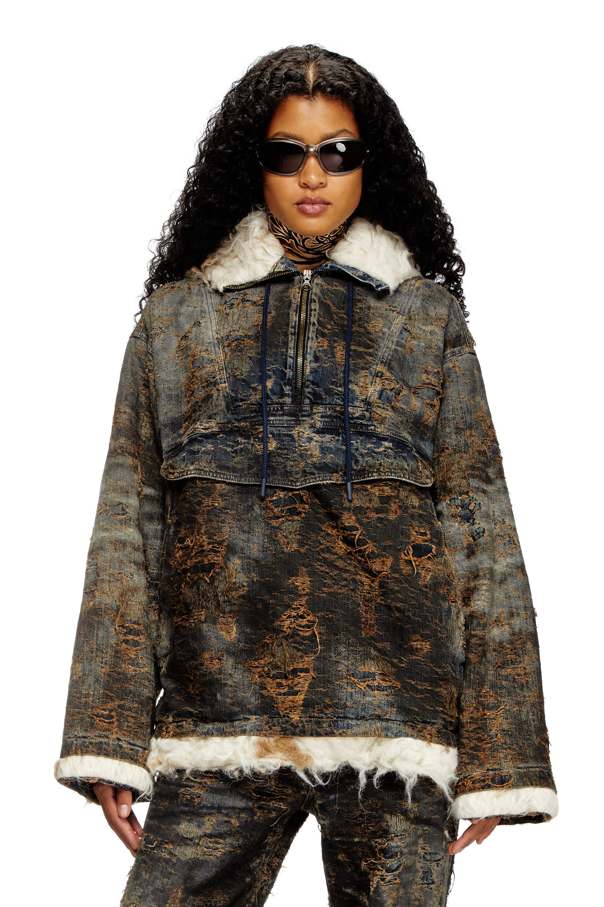 Diesel - D-ARAK-FSF, Unisex's Anorak in coated jacquard denim in Black/Brown - 6