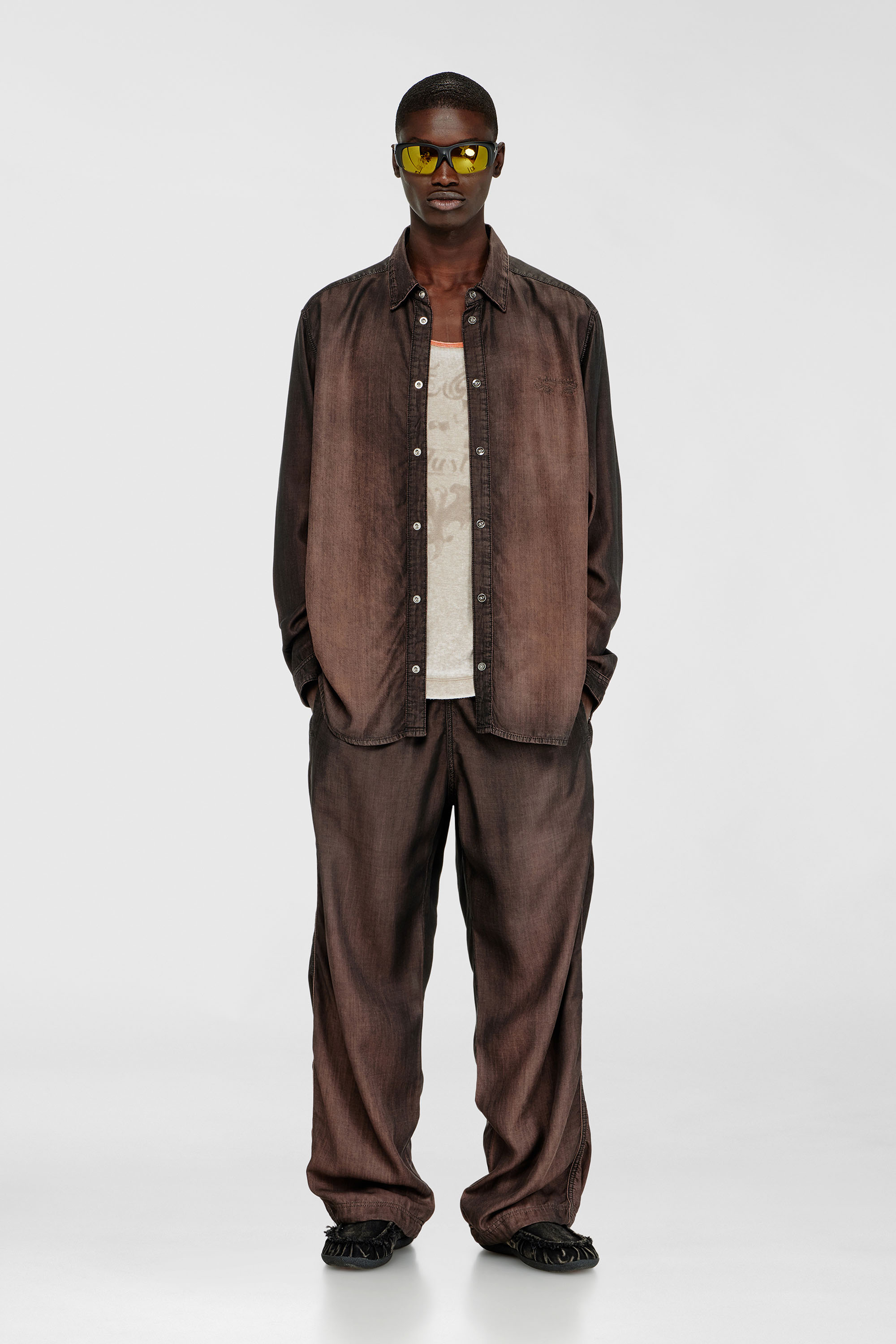 Diesel - D-SIMPLY-S16, Man's Shirt in fluid coated denim in Brown - 2