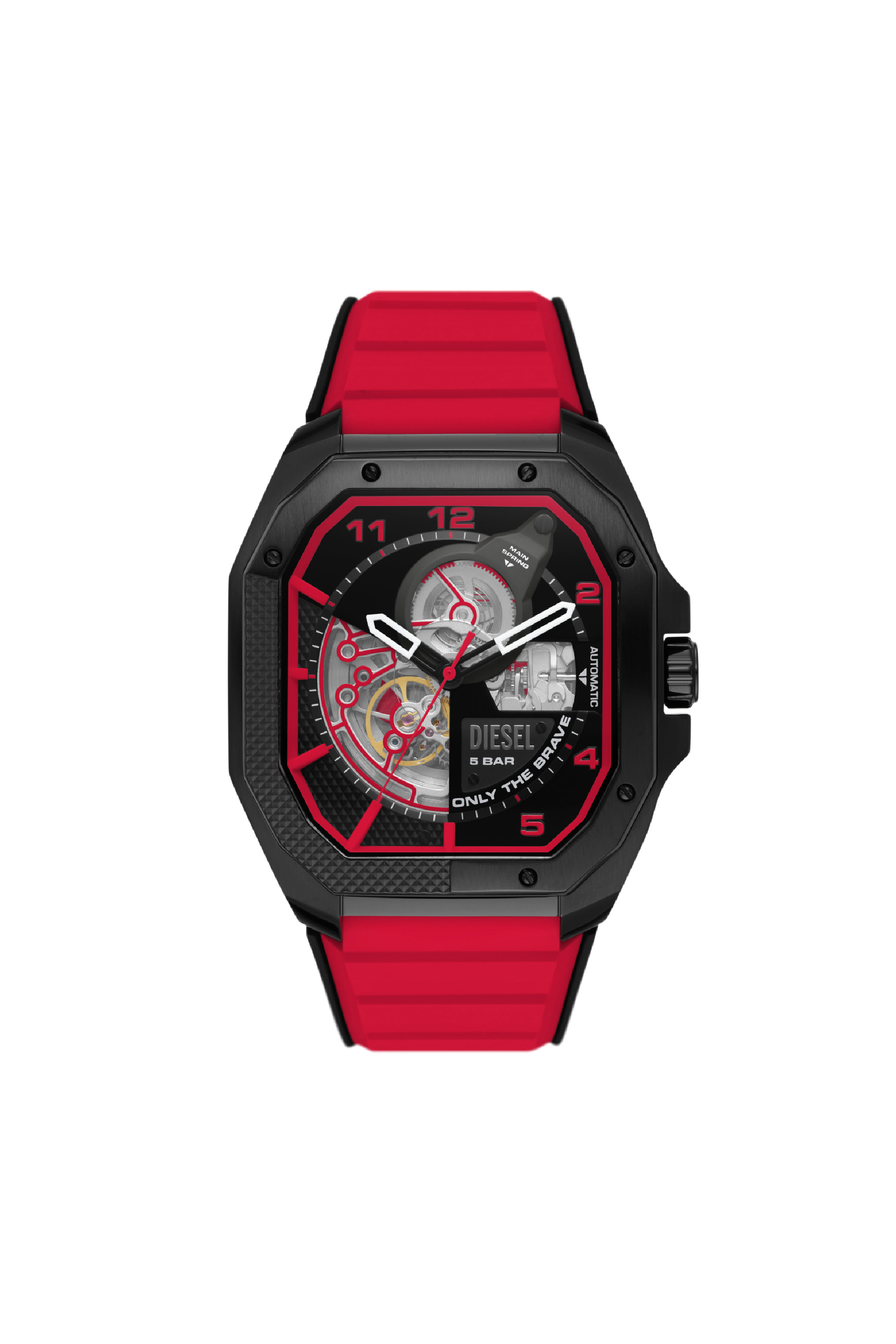Diesel - DZ7469, Man's Flayed silicone watch in Red - 1