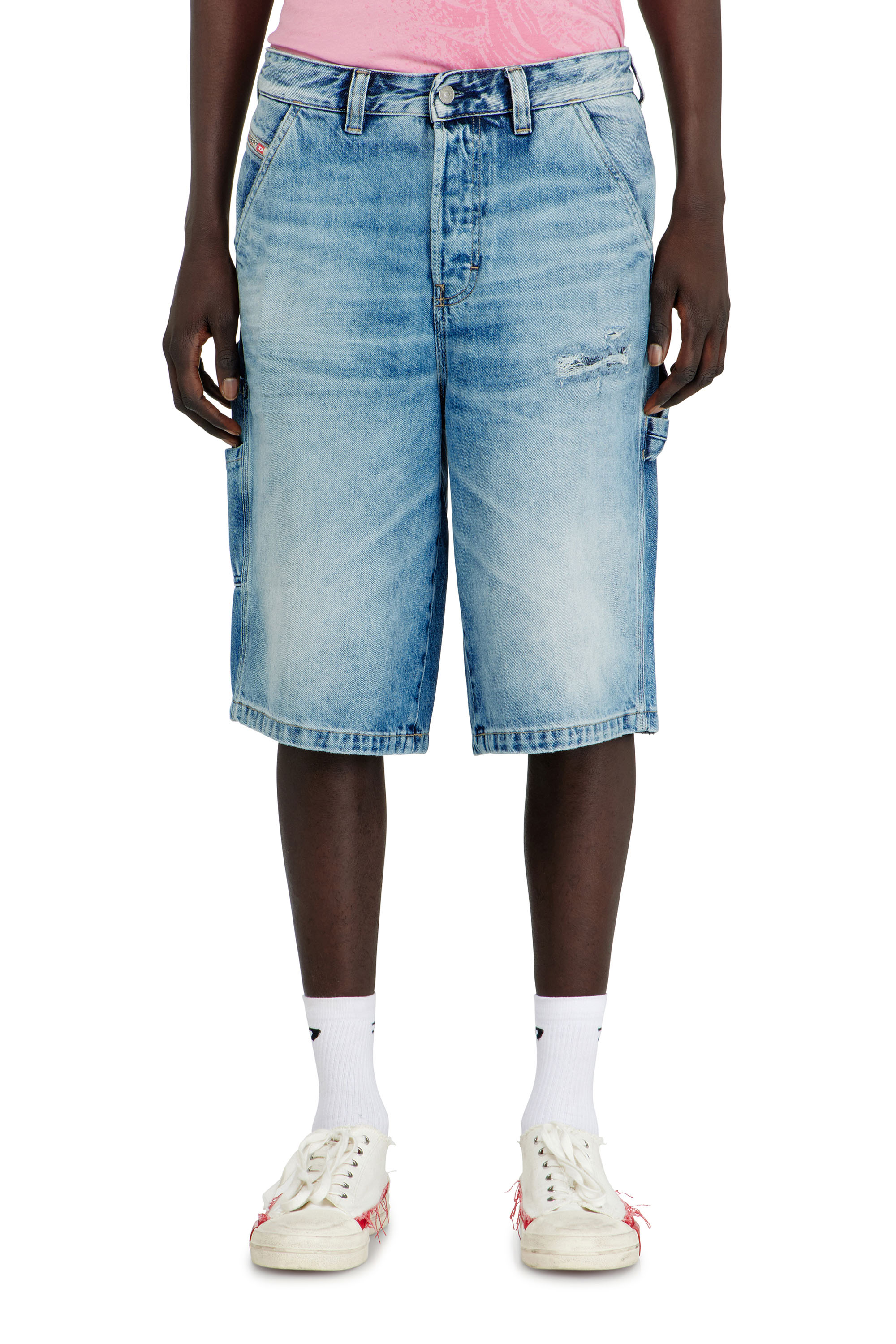 Diesel - D-LIVERY-W-SHORT, Man's Relaxed shorts in fluid denim with abrasions in Medium blue - 2