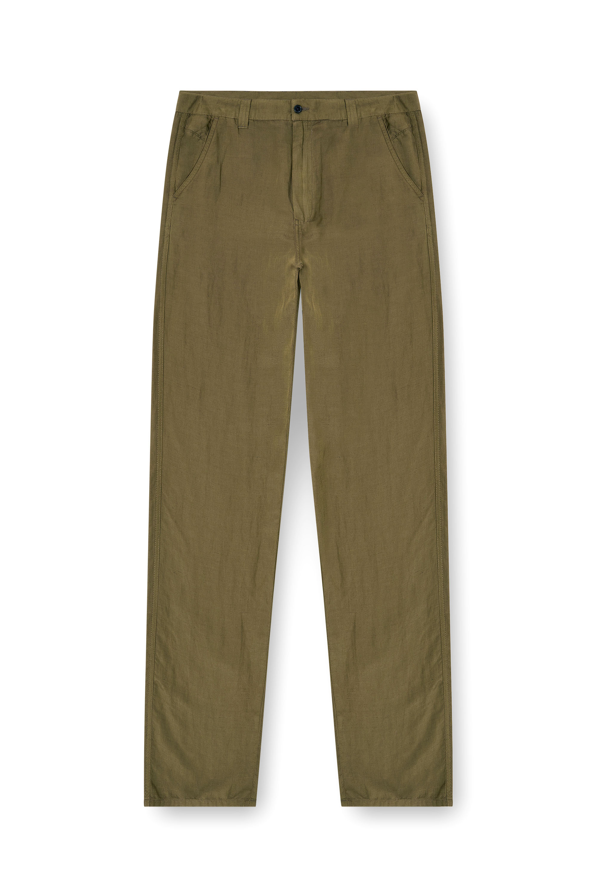 Diesel - P-HANT-CHINO-PGBS, Man's Linen-blend pants with wide leg in Green - 2