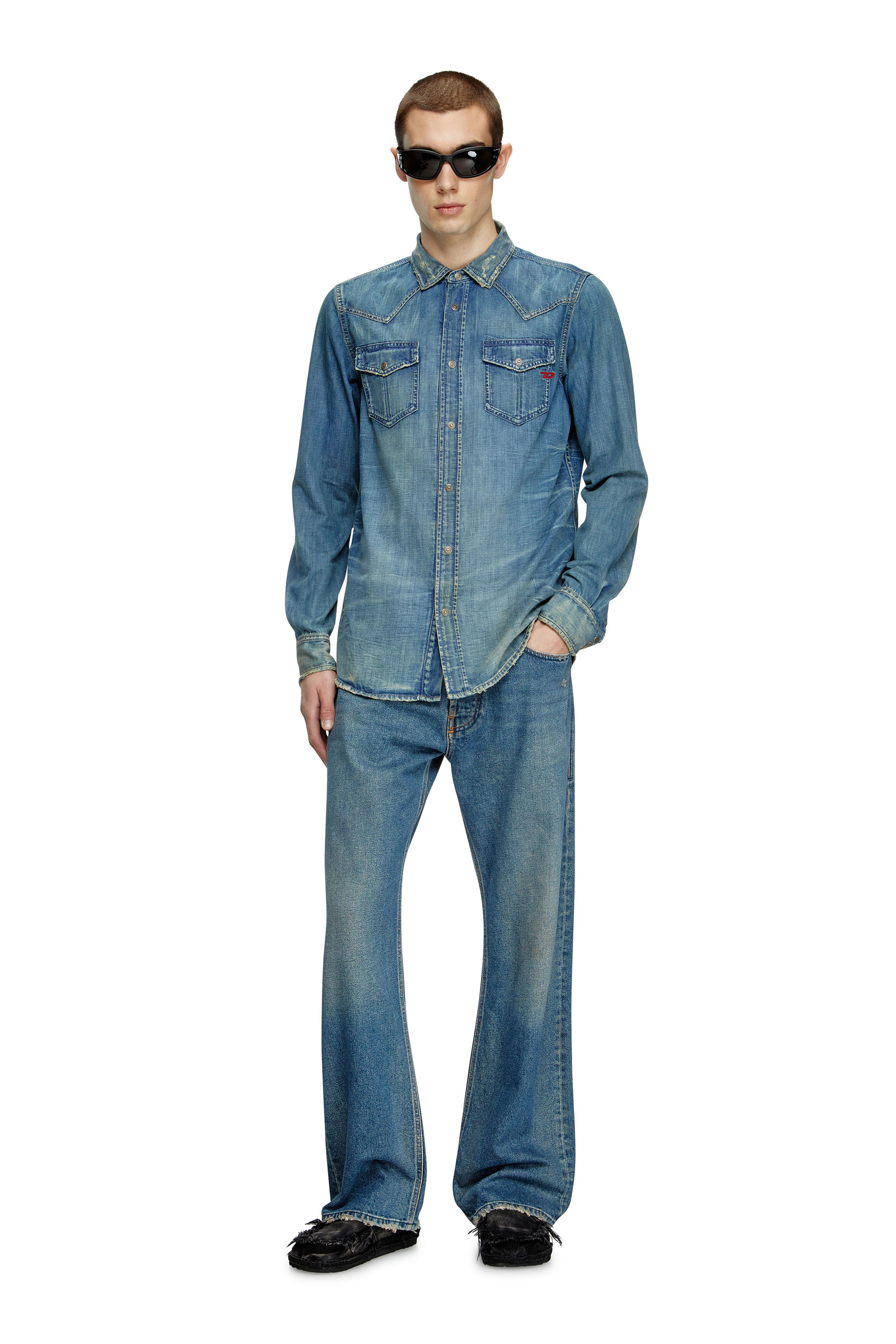 Diesel - D-VEGA, Man's Denim overshirt in Medium blue - 2