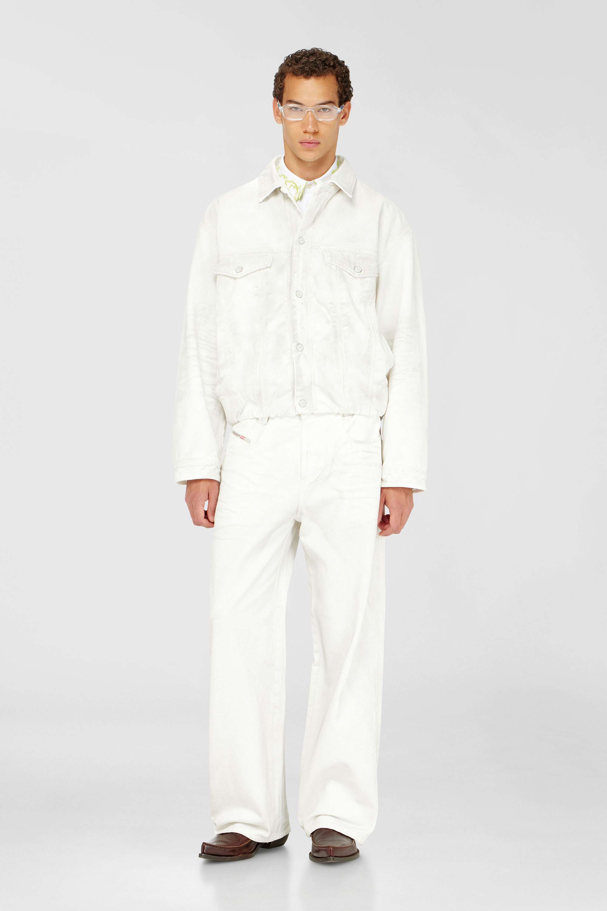 Diesel - D-MORVI-FSJ1, Man's Elasticated trucker jacket in denim in White - 2