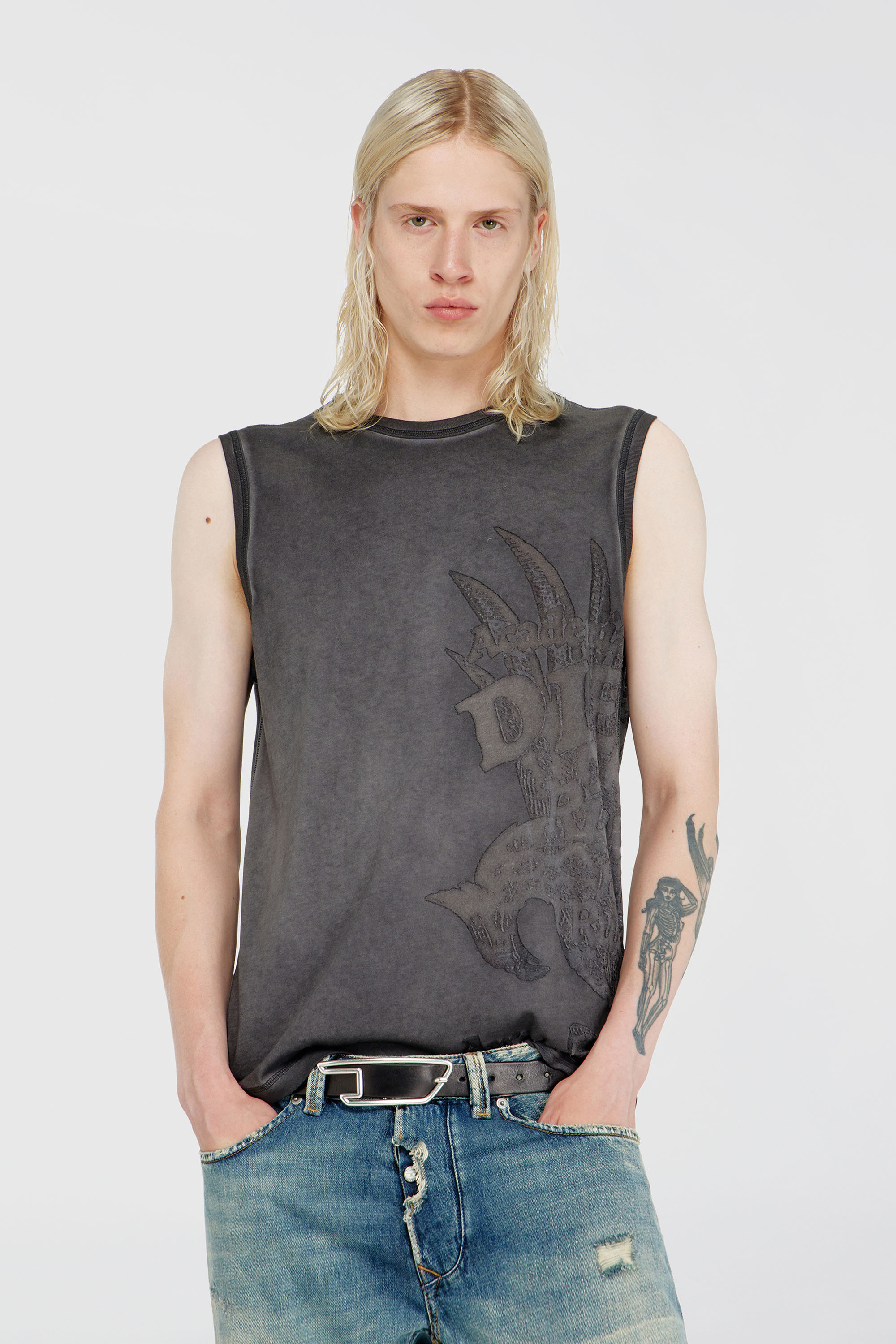 Diesel - T-RAWBISCO, Man's Sleeveless jersey top with embossed graphics in Dark grey - 1