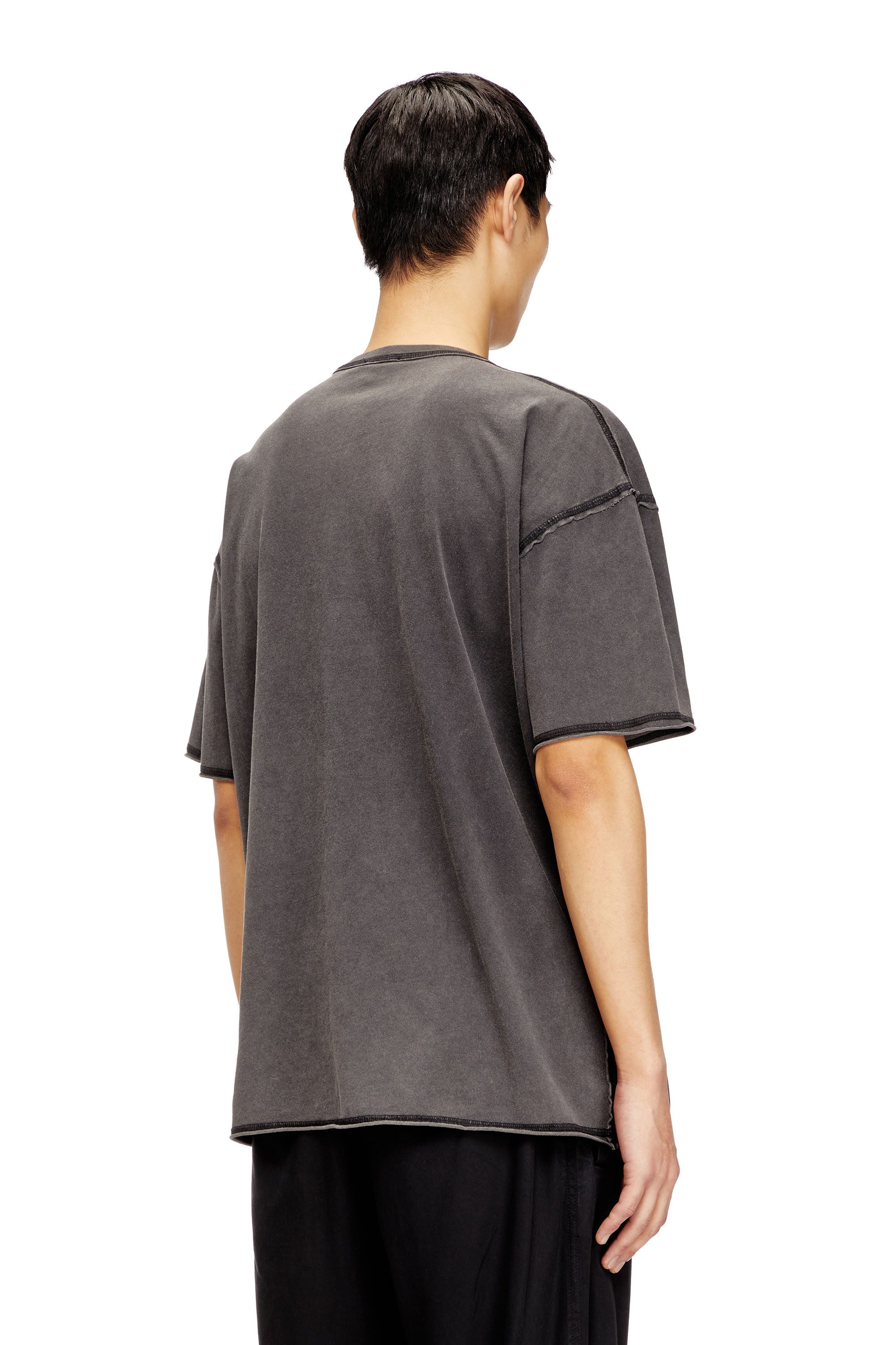 Diesel - T-RAWBOXT, Man's T-shirt with appliqu&eacute; logo and raw edge in Dark grey - 4