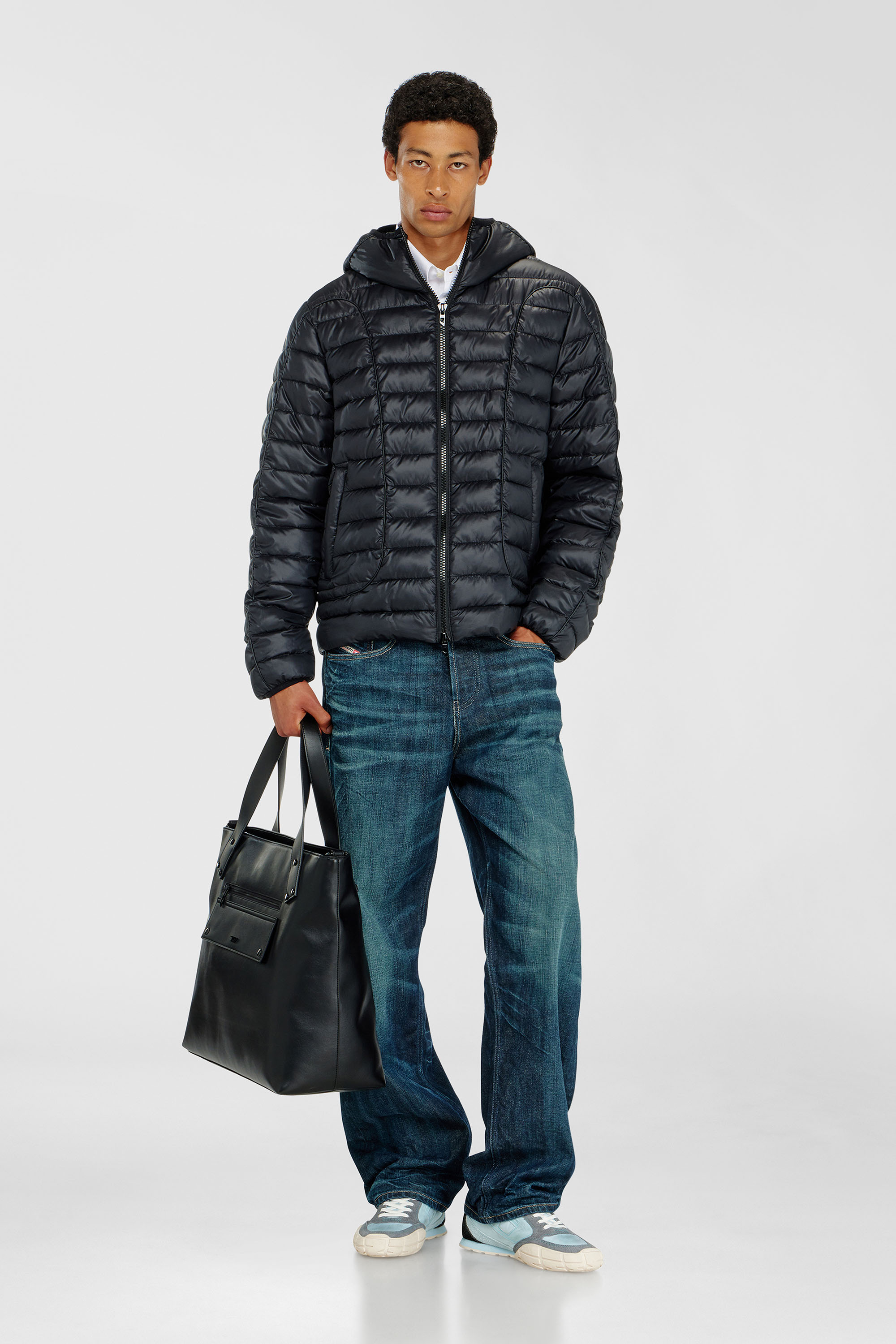 Diesel - W-STONE-WRD, Man's Puffer jacket with tonal piping in Black - 2