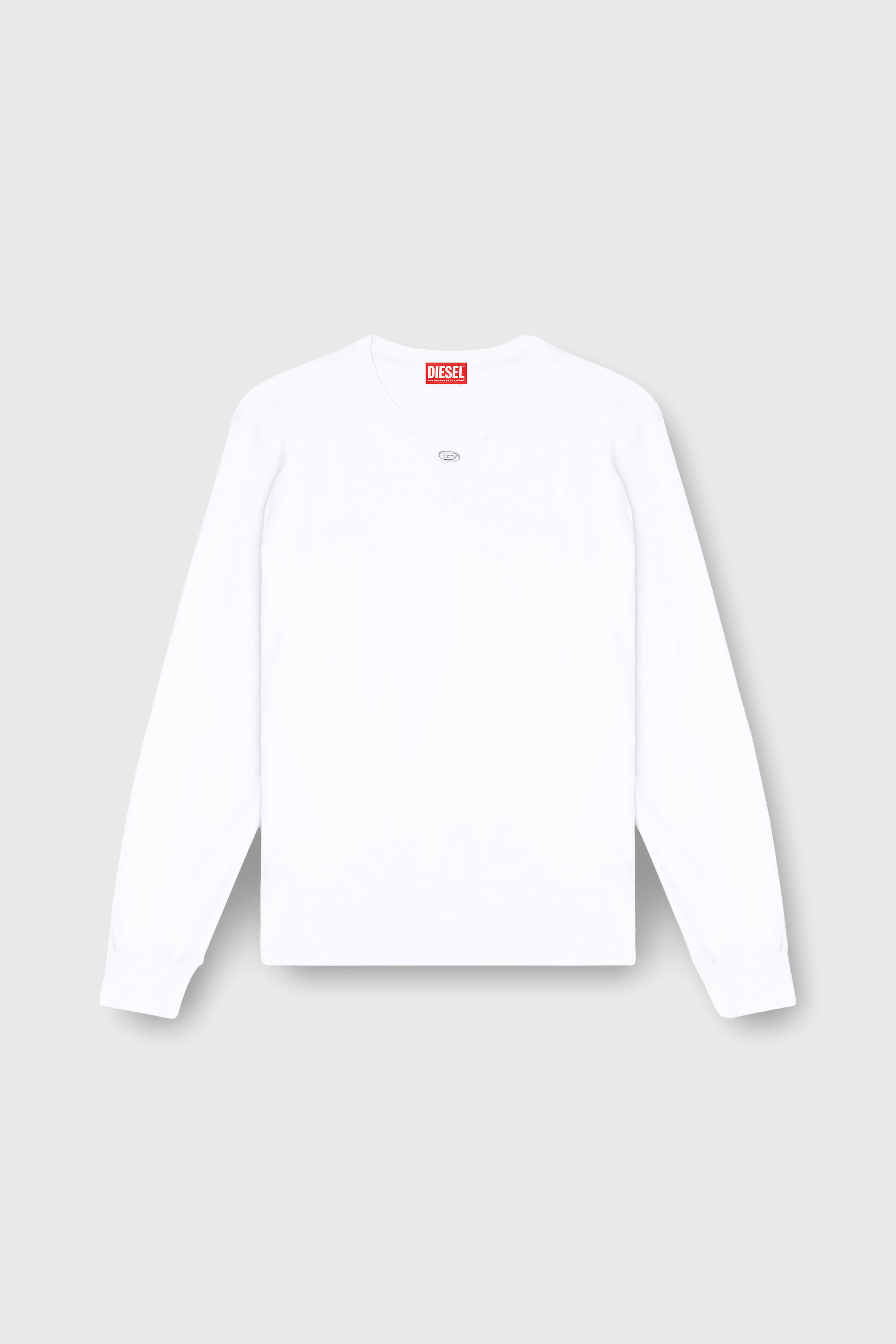 Diesel - T-MADJUST-LS-TR, Man's Cotton long-sleeve T-shirt with Oval D in White - 2