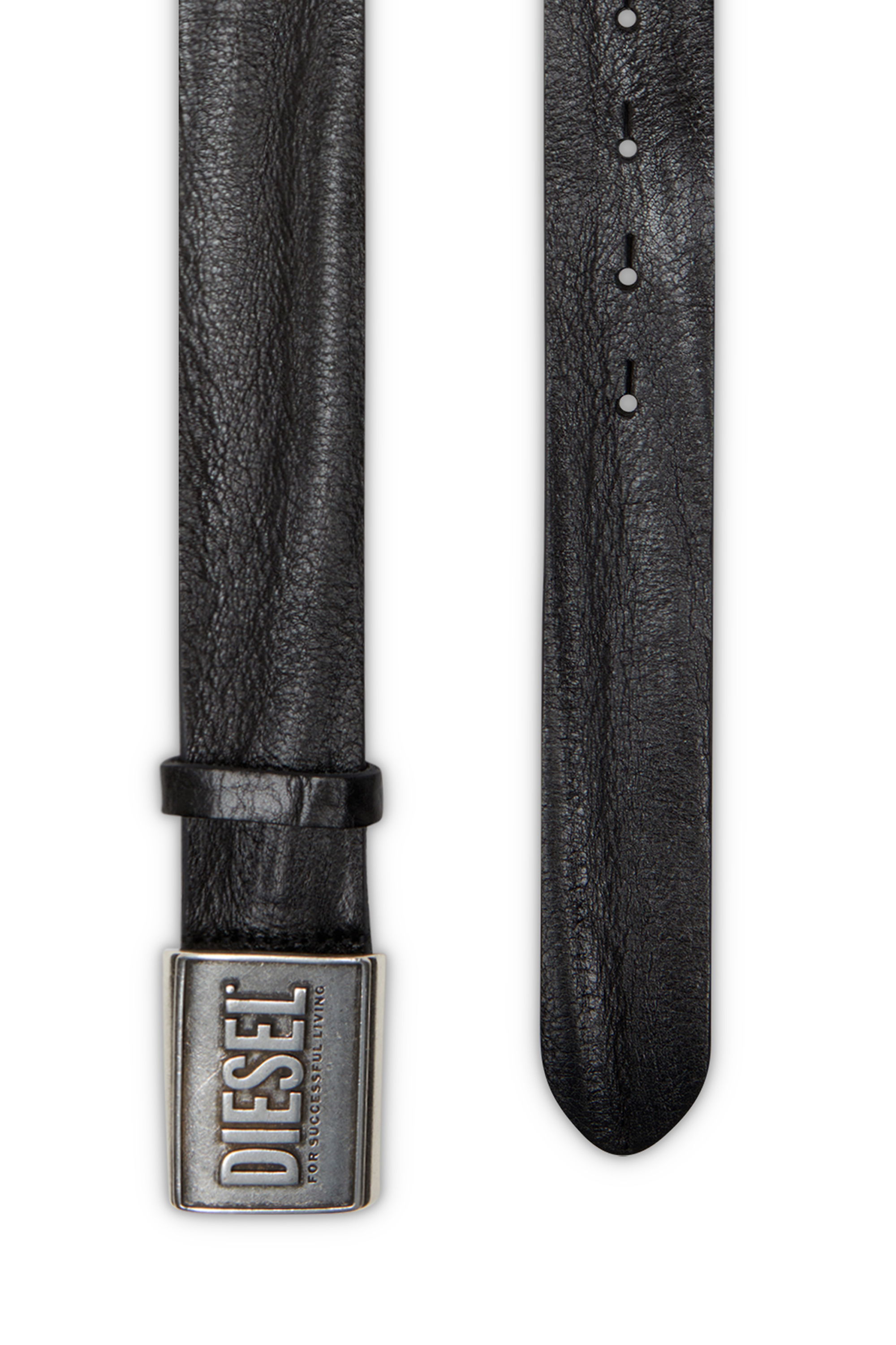 Diesel - B-METAL BISCOTTO, Man's Leather belt 4 cm with logo plaque in Black - 2