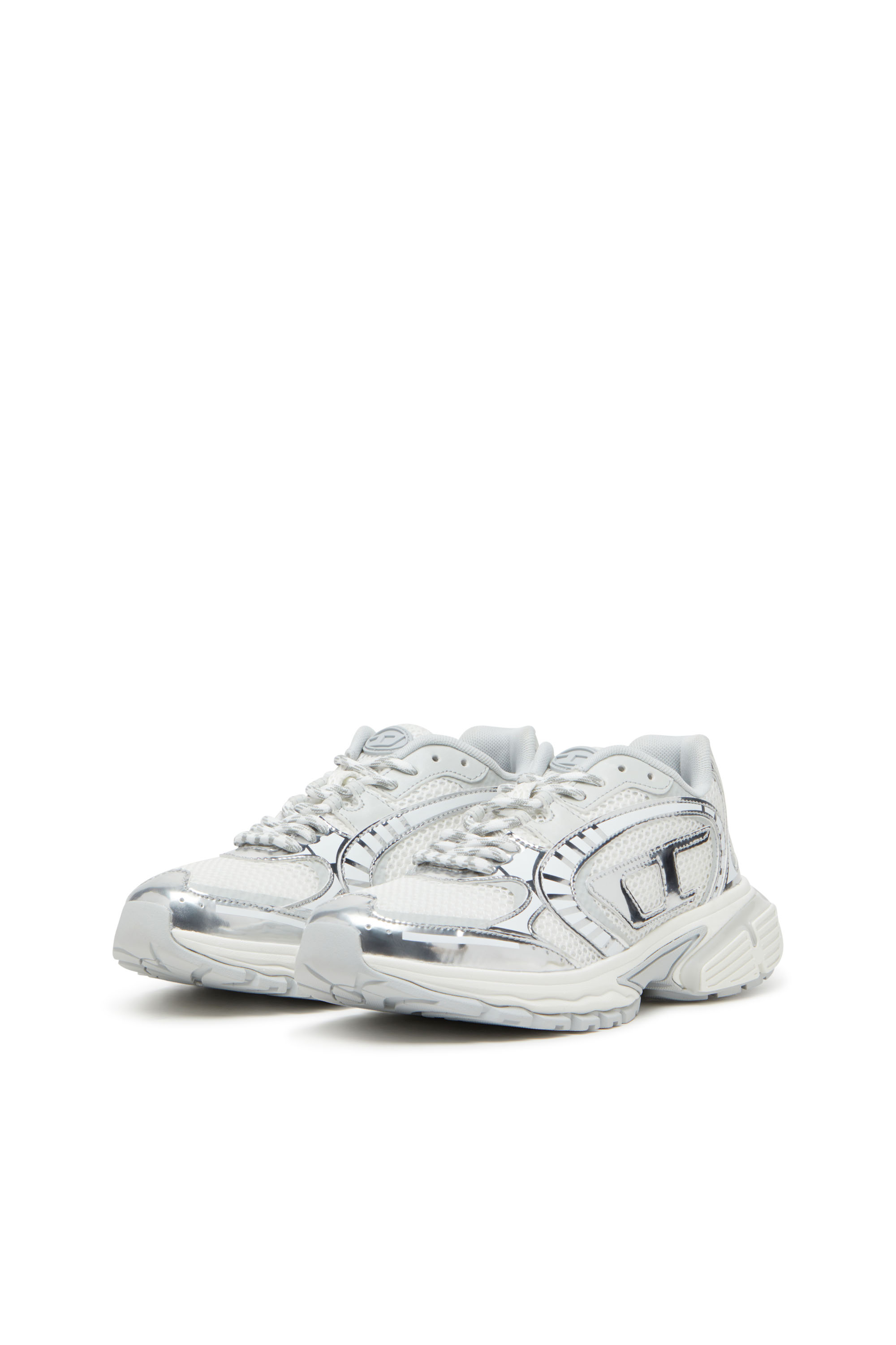 Diesel - S-PRO-V-DENSE LOW W, Woman's S-Pro-V-Dense-Metallic mesh sneakers with Oval D logo in White/Silver - 10