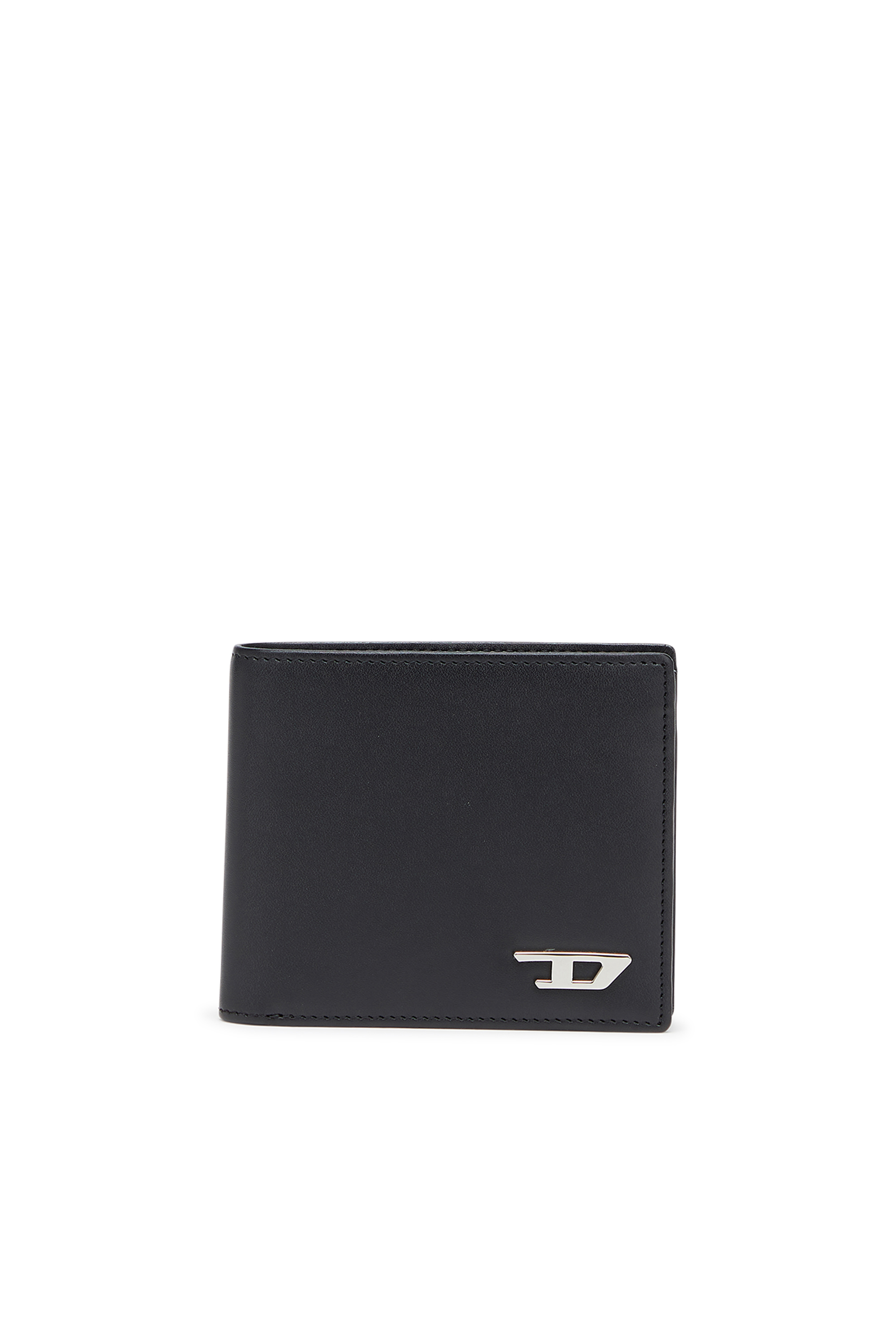Diesel - D-LOGO 2.0 BI FOLD COIN S, Man's Bi-fold wallet in leather with coin pocket in Black - 1