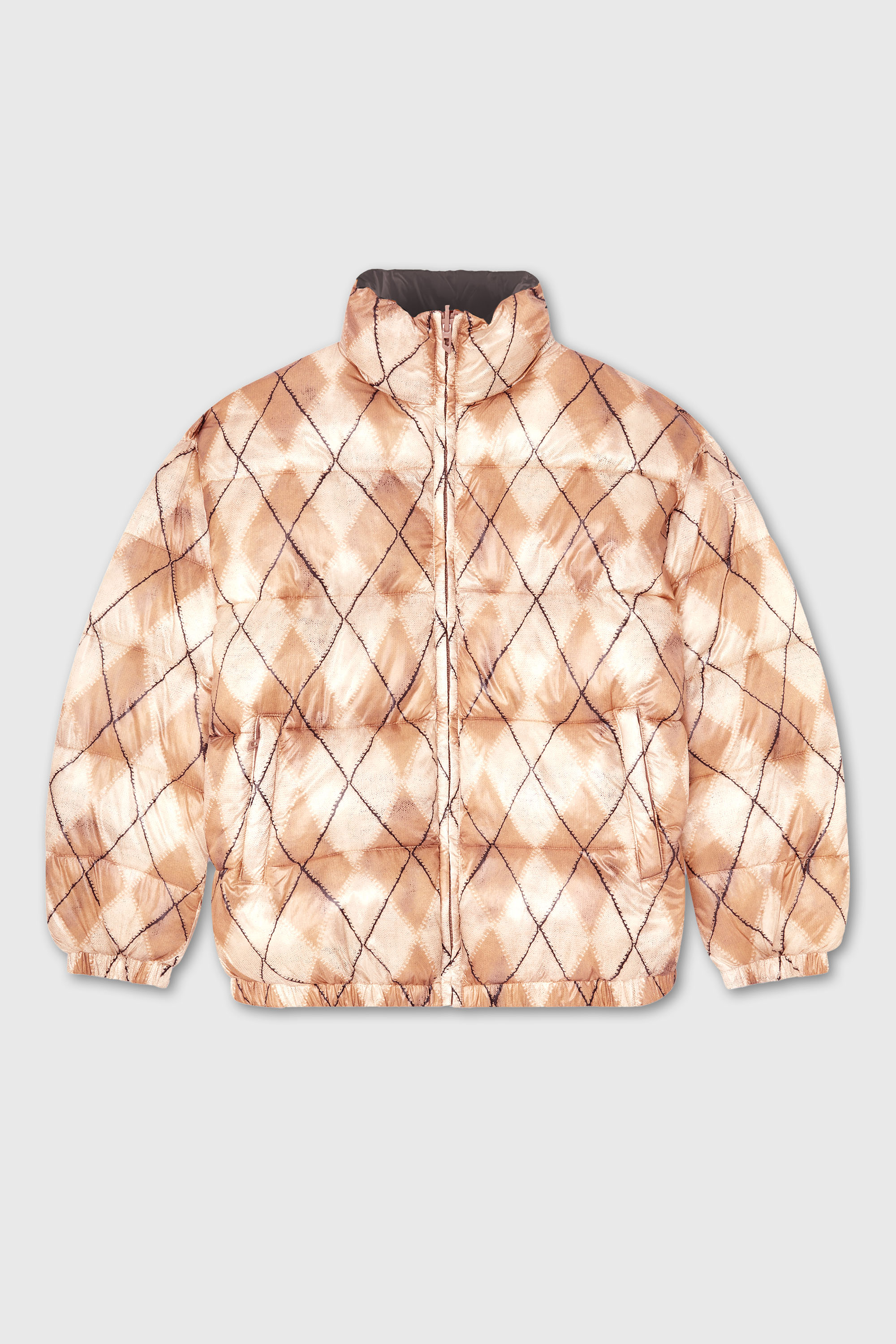 Diesel - W-BOURB-DLCK, Man's Reversible puffer jacket with argyle print in Beige/Grey - 2