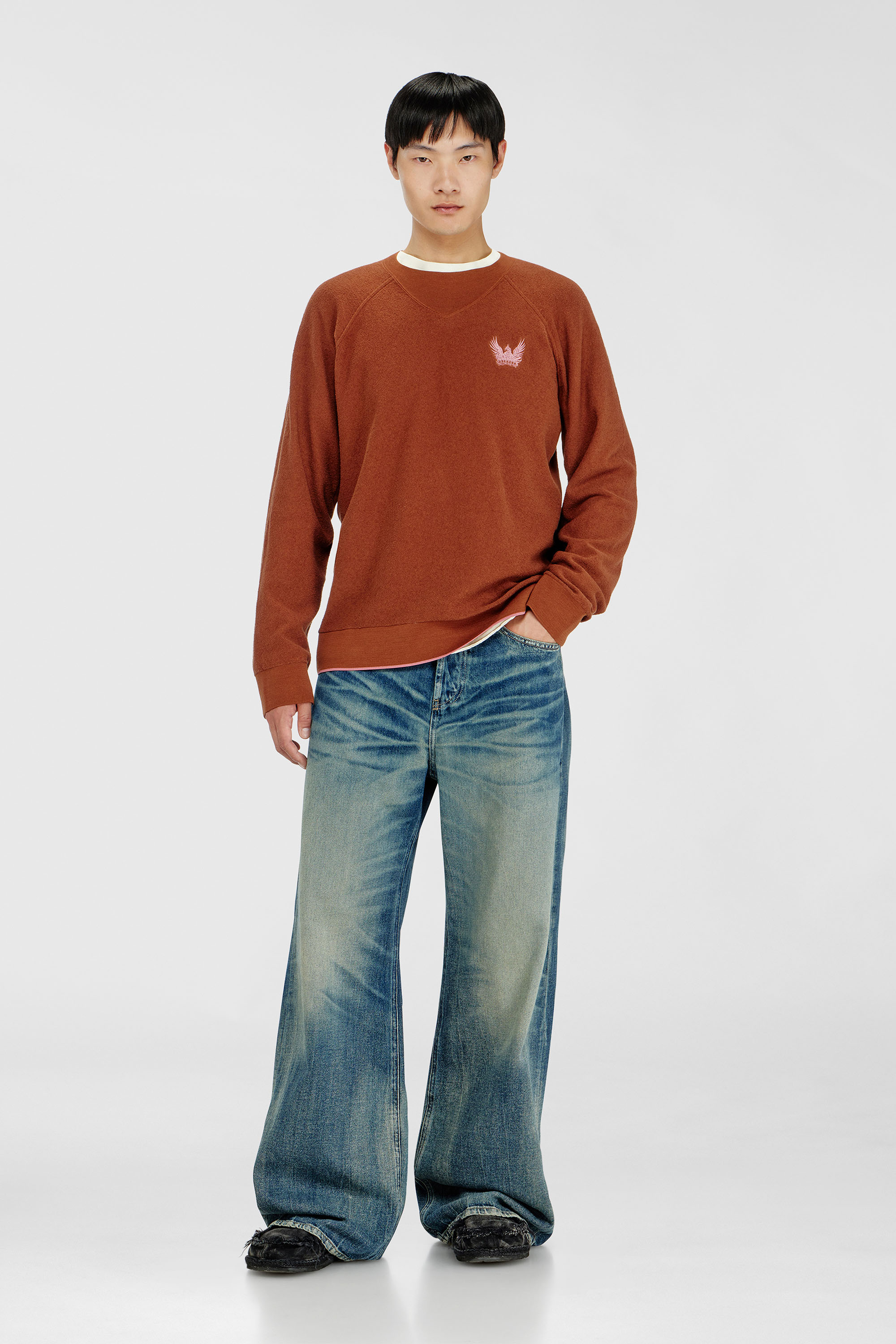 Diesel - K-RALFS, Man's Boucl&eacute; jumper with Phoenix embroidery in Brown - 2