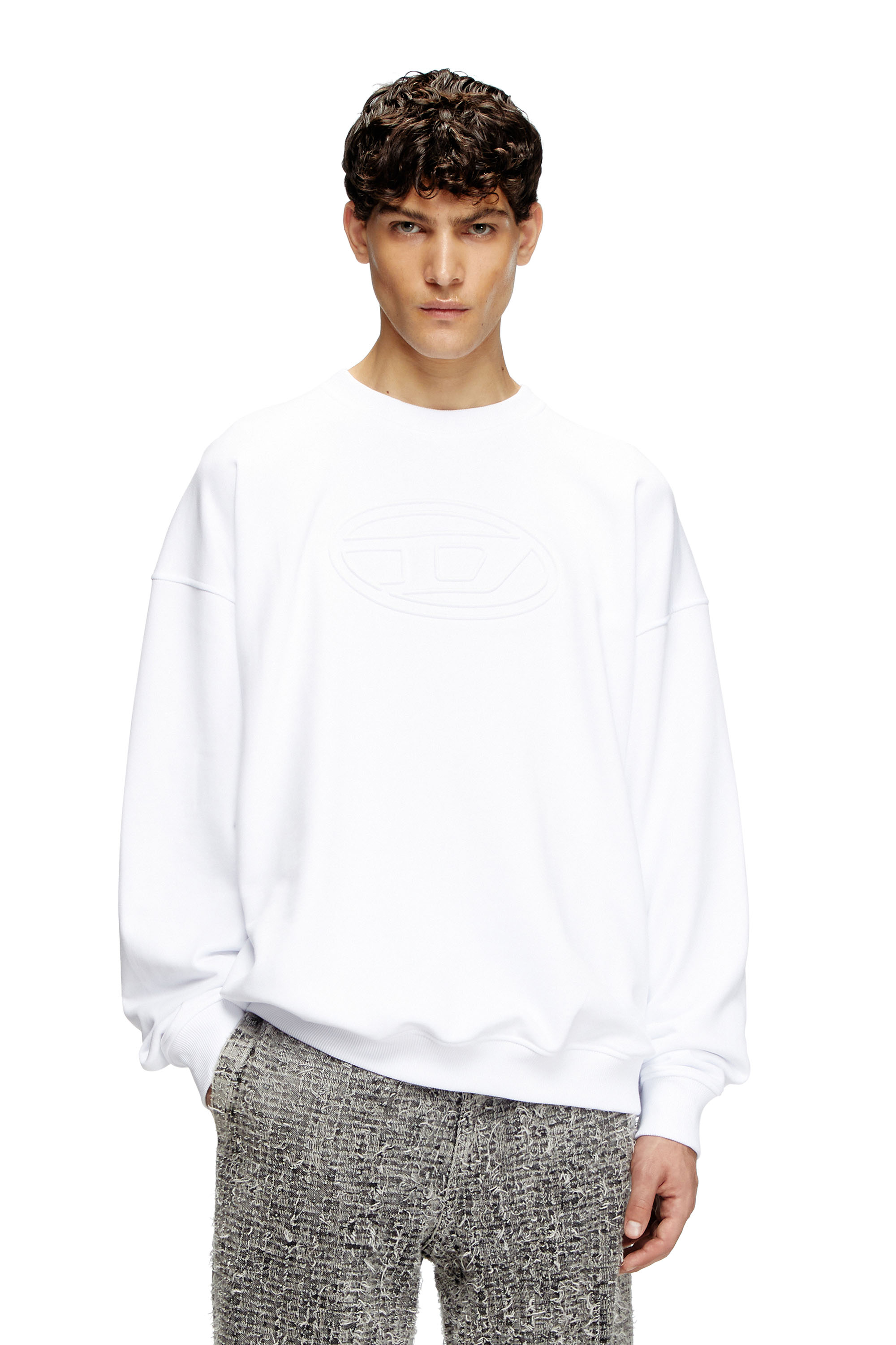 Diesel - S-MART-BIGOVAL, Man's Sweatshirt with embossed Oval D in White - 3