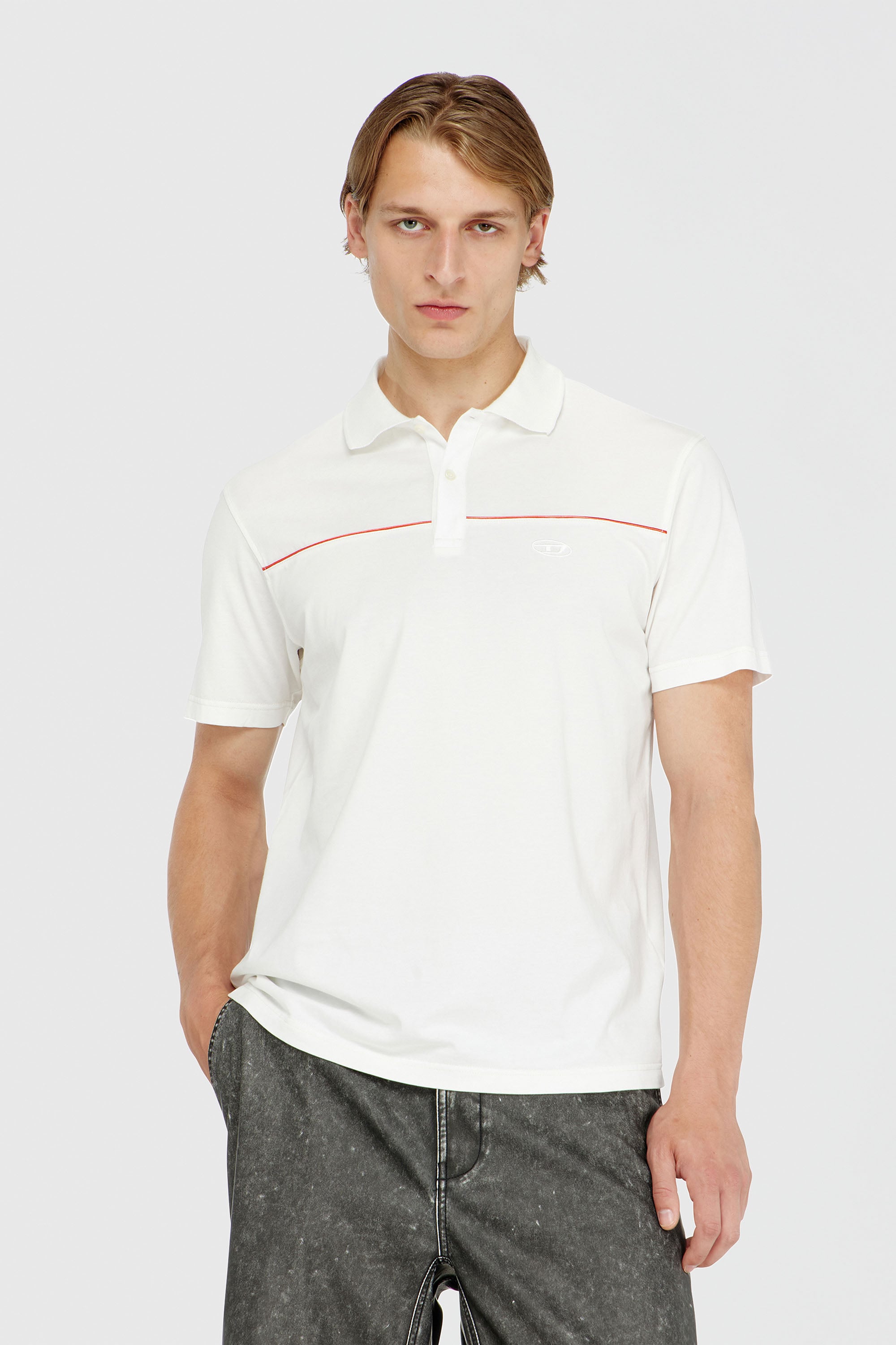 Diesel - T-REJUST-PIPING, Man's Polo shirt with contrast piping in White - 1