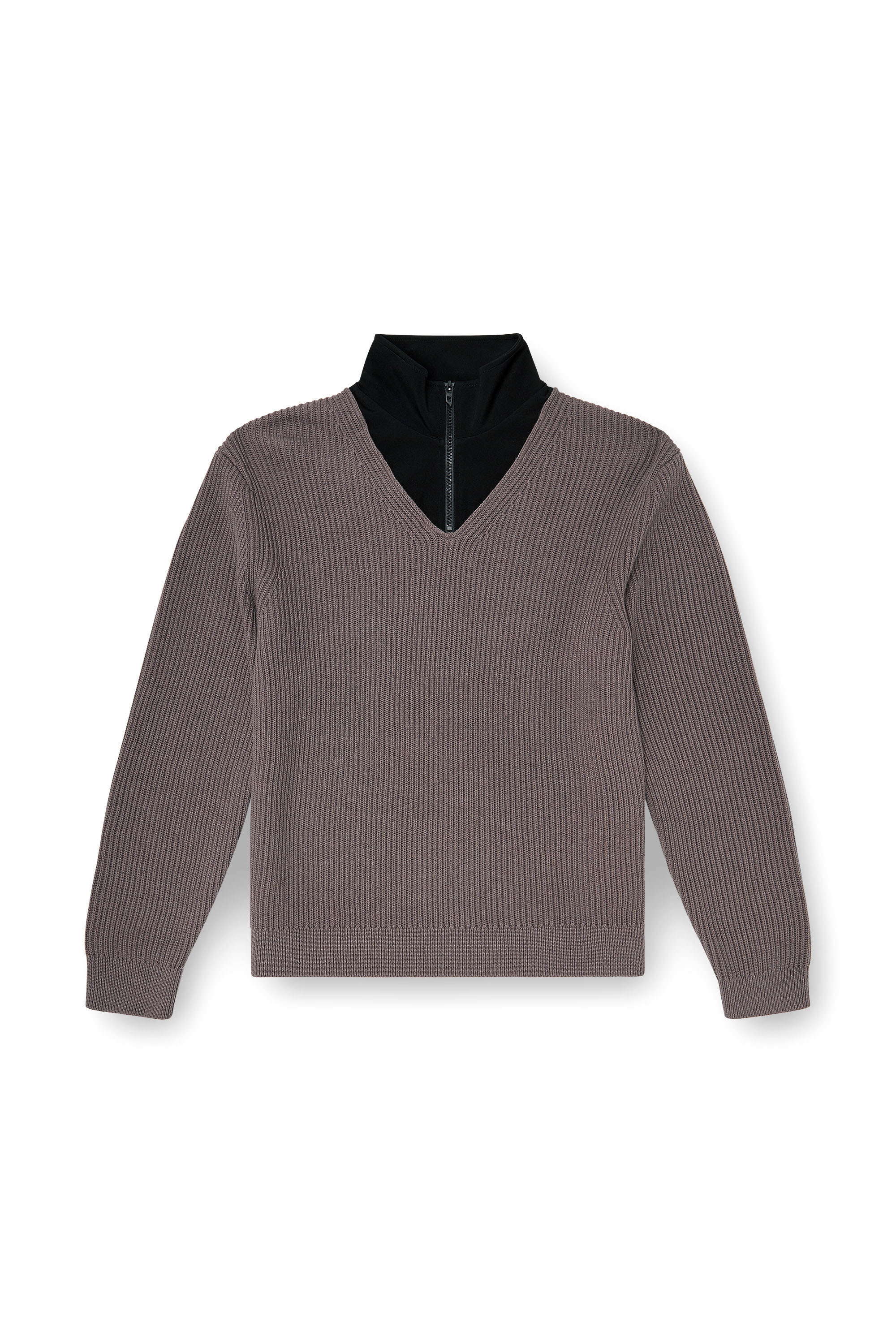 Diesel - K-MAMU, Man's Half-zip sweater with layered neckline in Black/Grey - 3